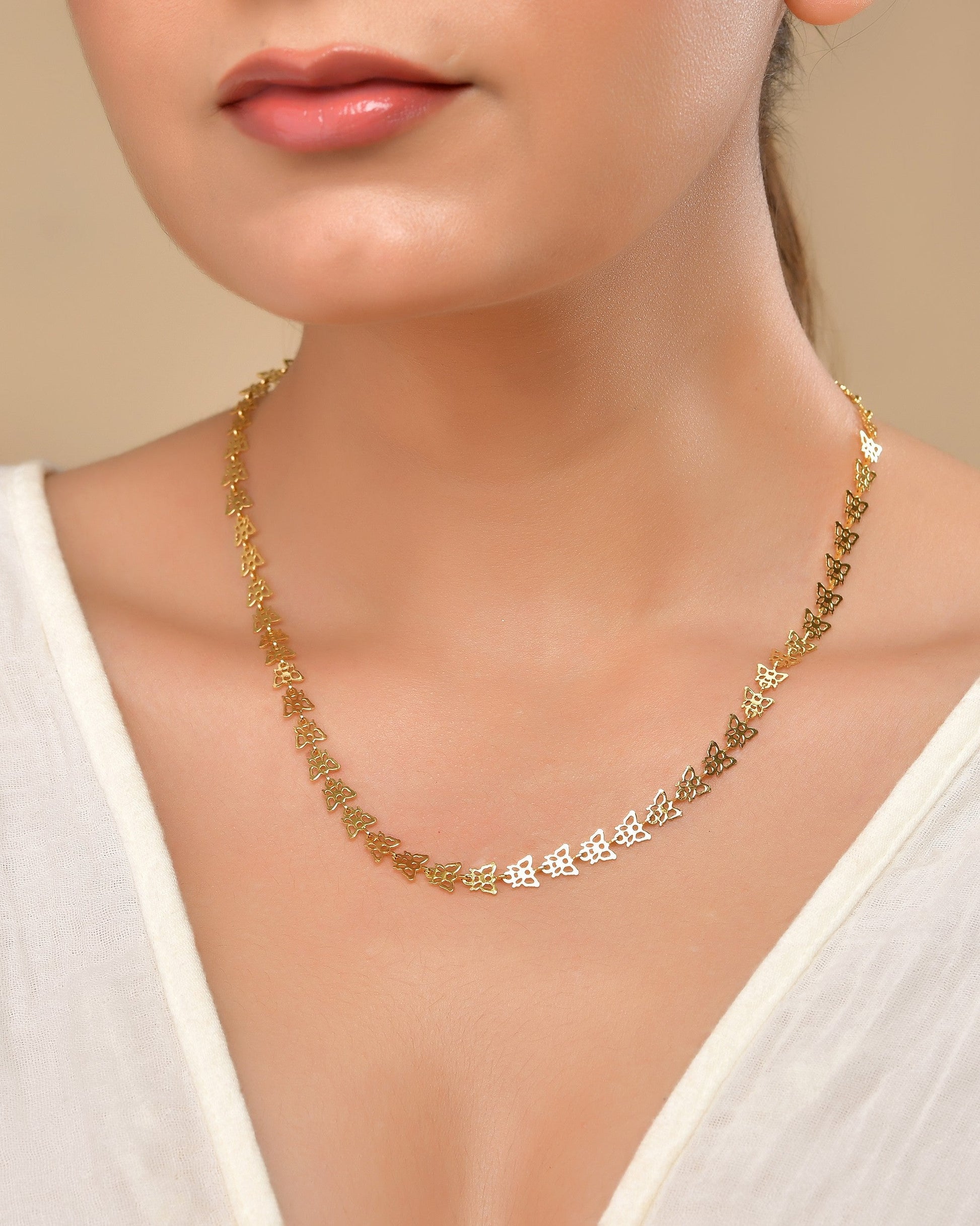 VOJ Gold Polished Stylish Butterfly Shaped Chain 