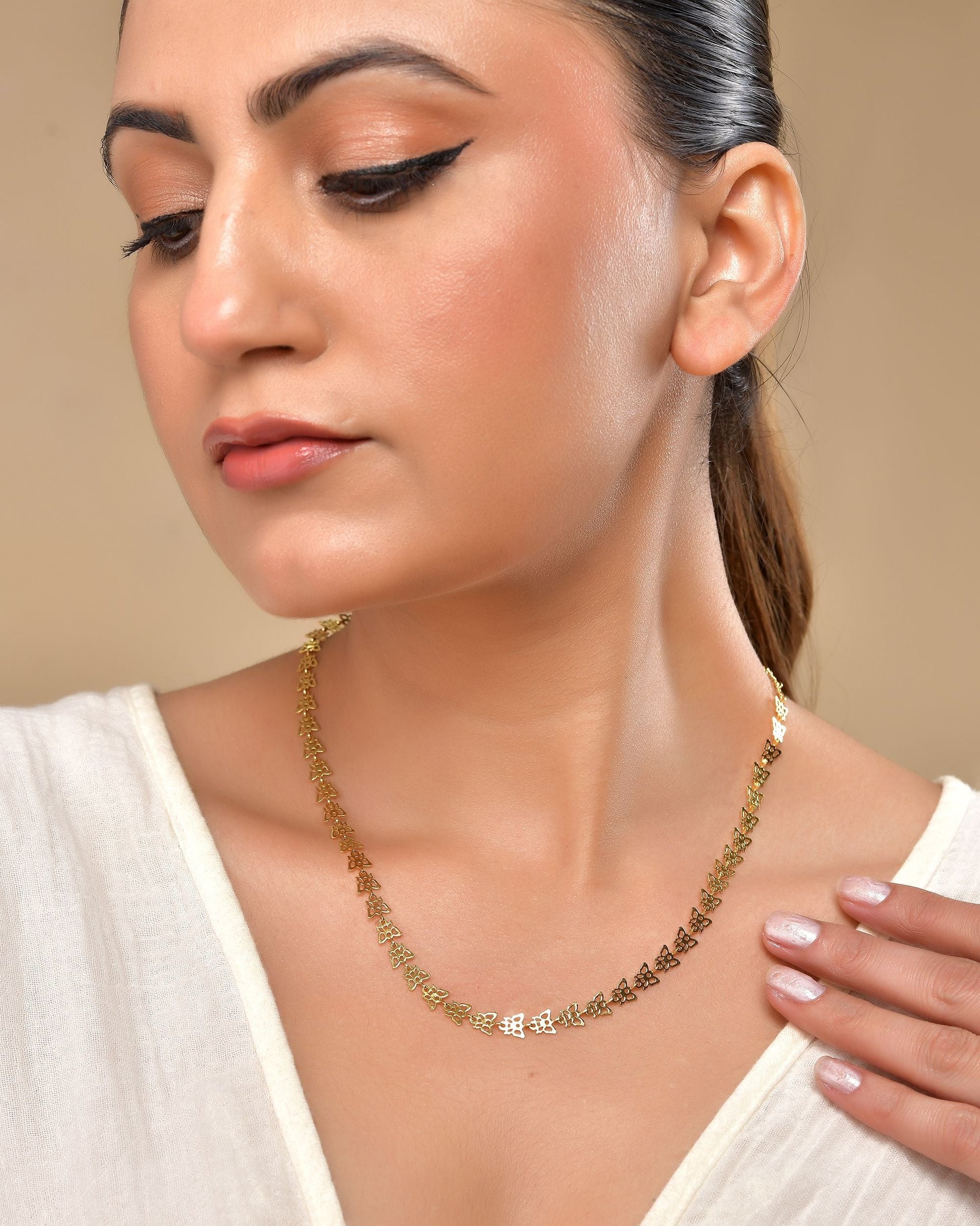 VOJ Gold Polished Stylish Butterfly Shaped Chain 