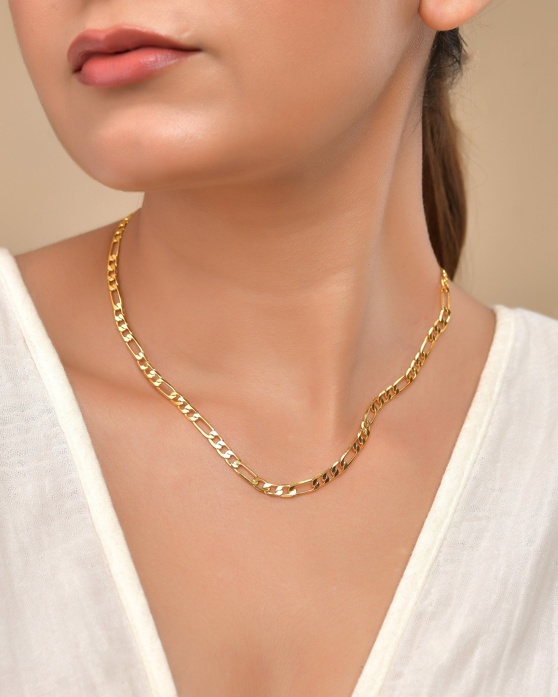 VOJ Gold Polished Minimal Linked Chain For Women 