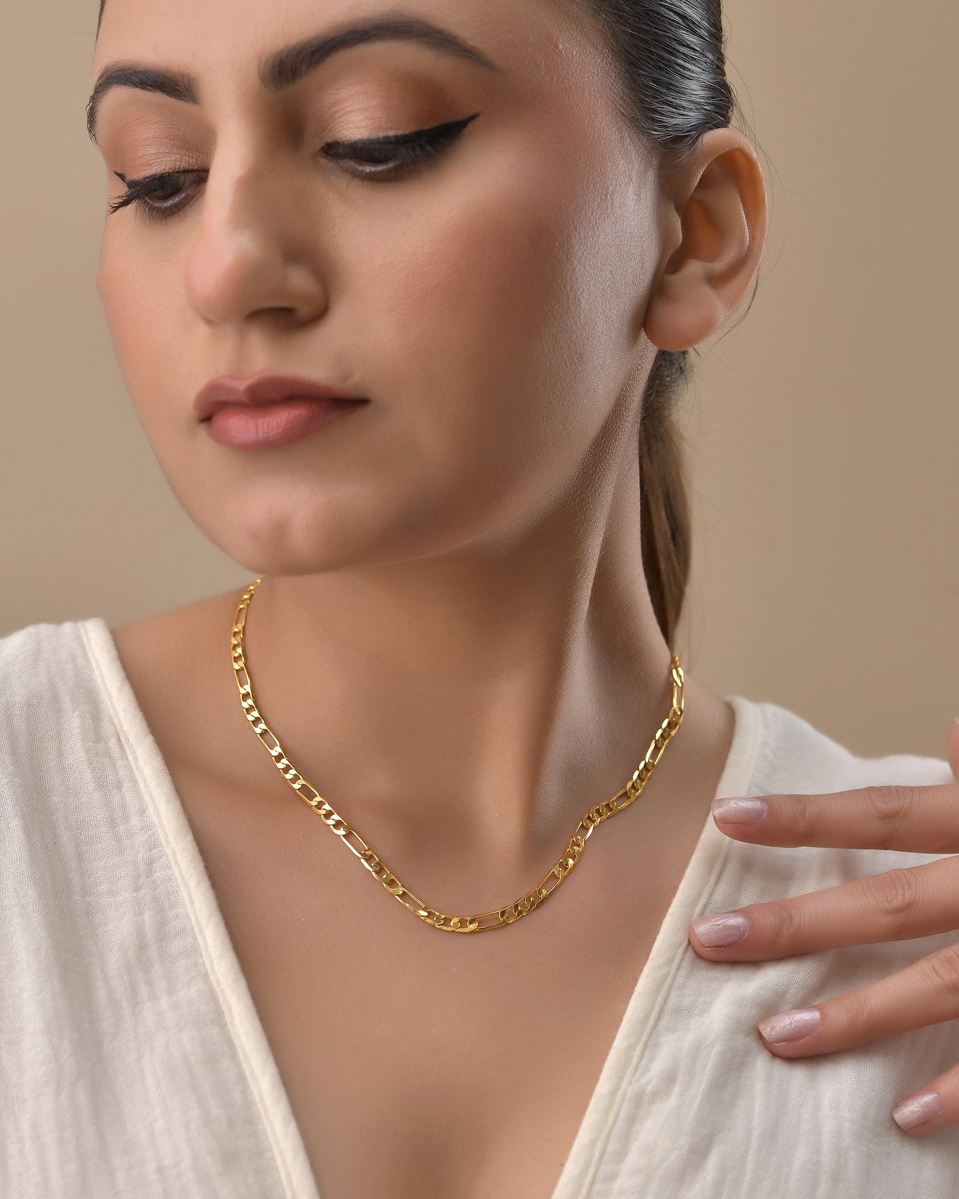 VOJ Gold Polished Minimal Linked Chain For Women 