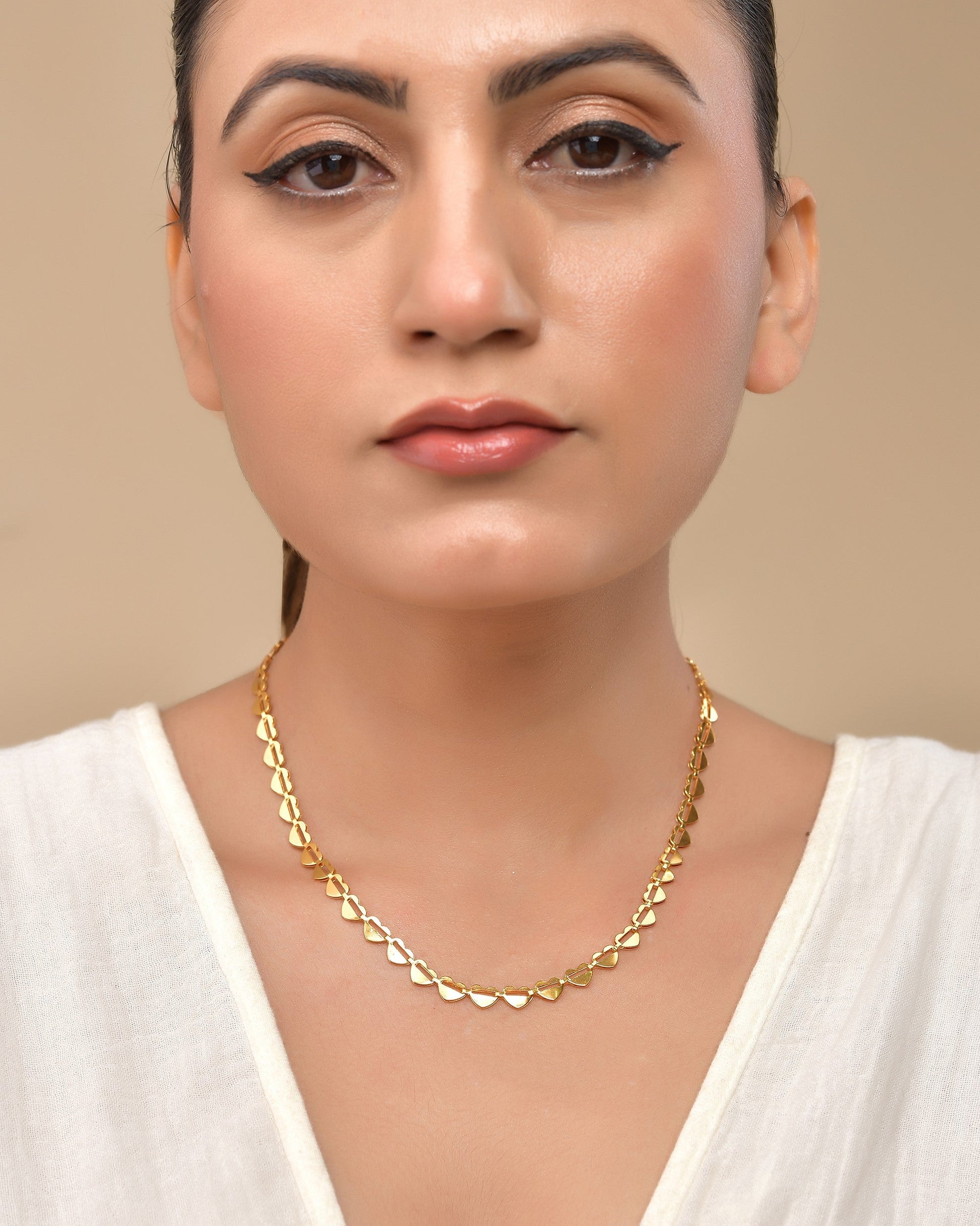 VOJ Heart Shaped Stainless Steel Gold Polished Chain 