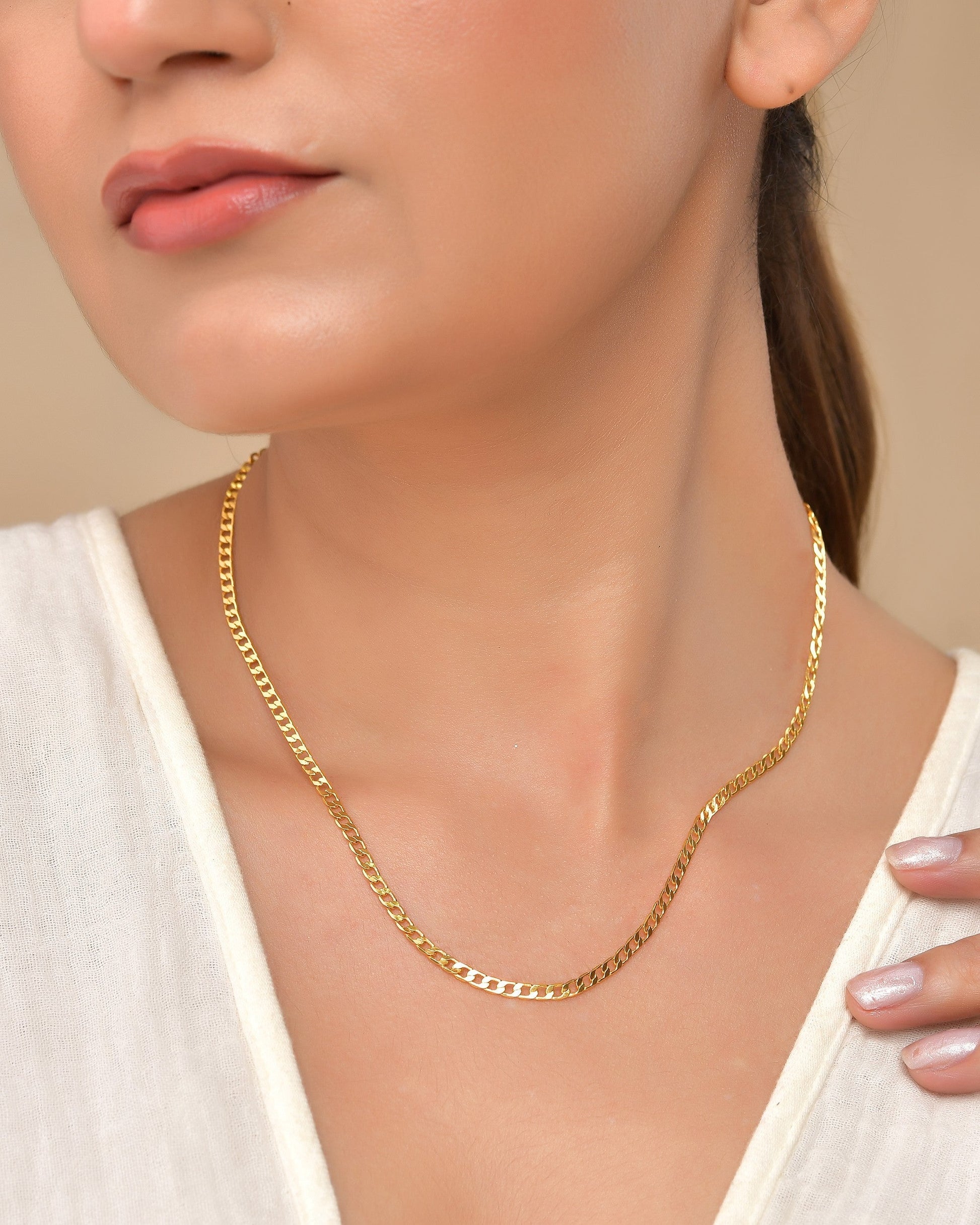 VOJ Stainless Steel Gold Polished Minimal Link Chain For Women 