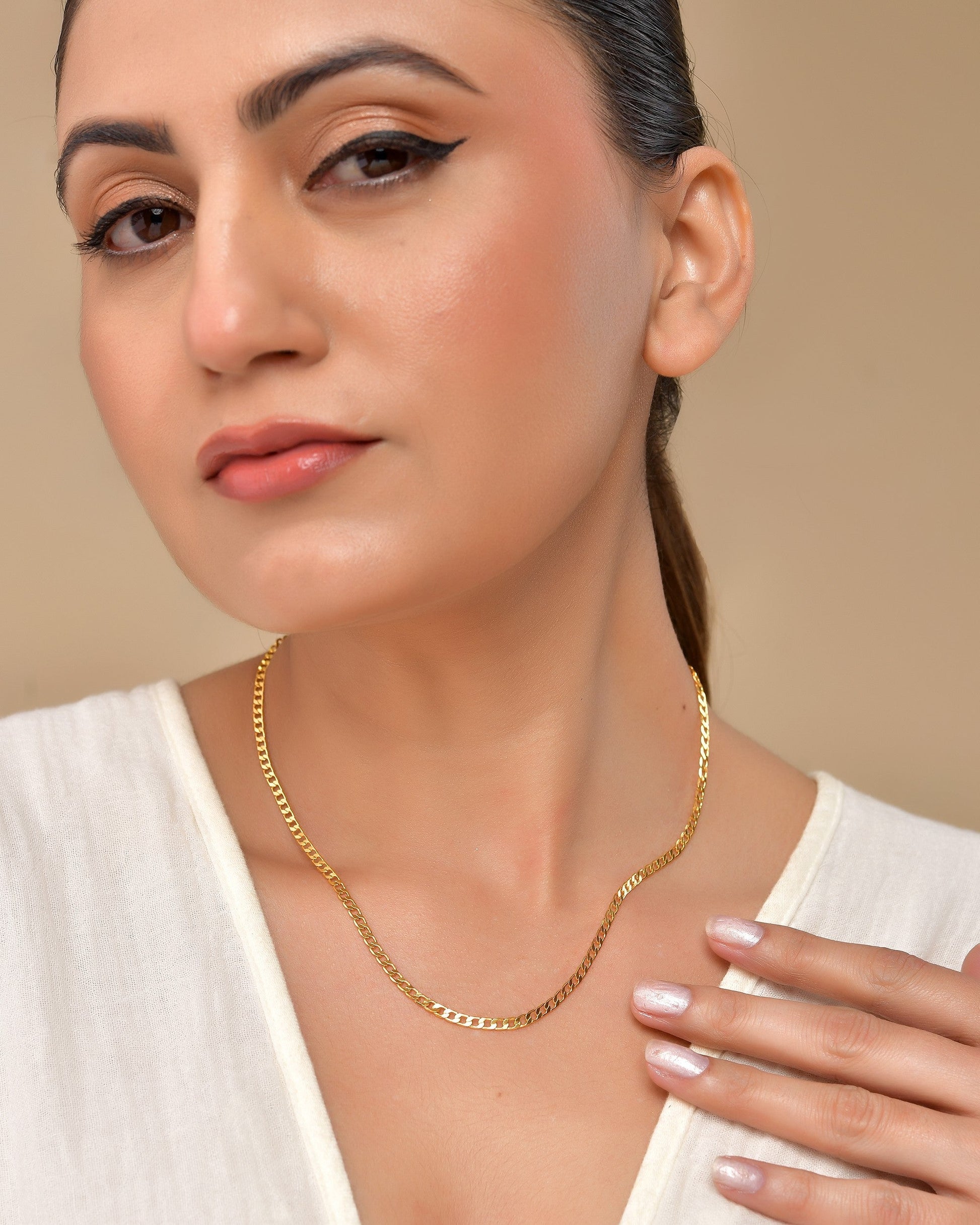 VOJ Stainless Steel Gold Polished Minimal Link Chain For Women 