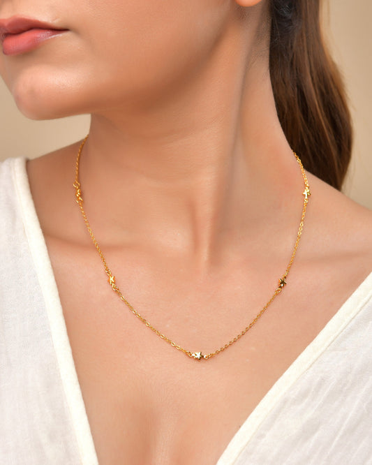 VOJ Gold Polished Star Shaped Minimal Chain For Women