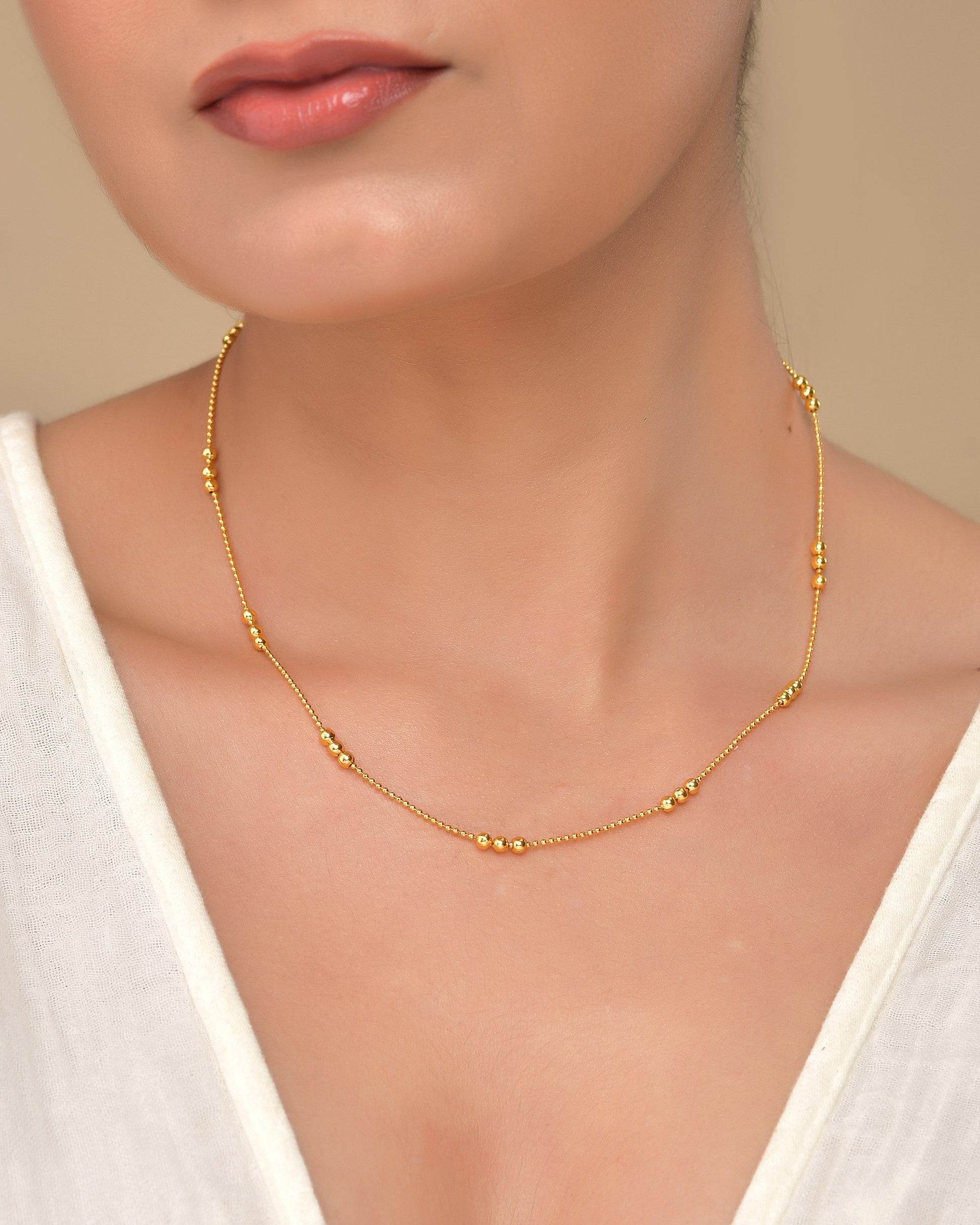 VOJ Women Gold Polished Stainless Steel Minimal Ball Chain 