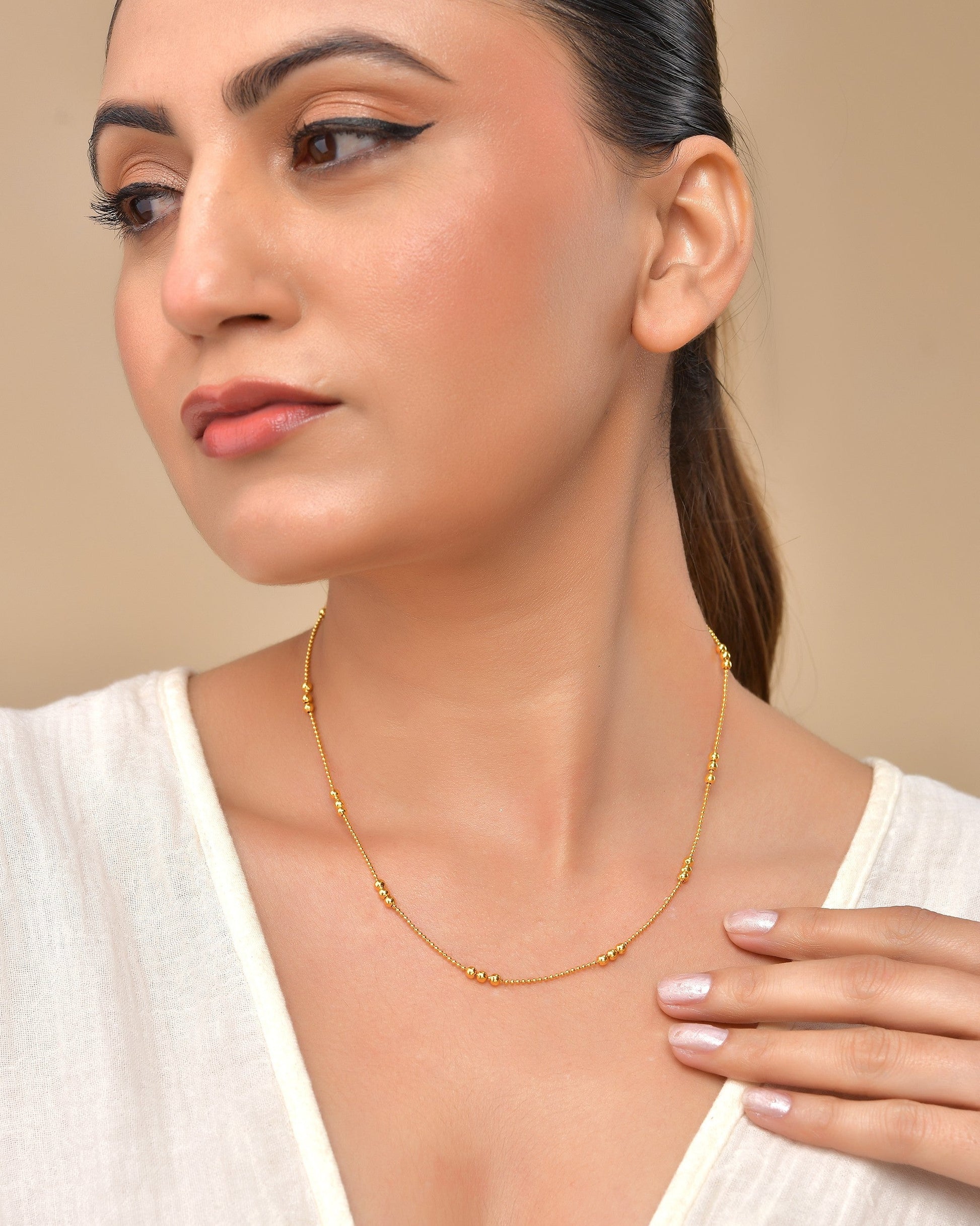 VOJ Women Gold Polished Stainless Steel Minimal Ball Chain 