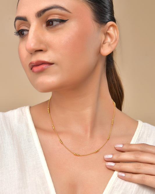 VOJ Women Gold Polished Stainless Steel Minimal Ball Chain 