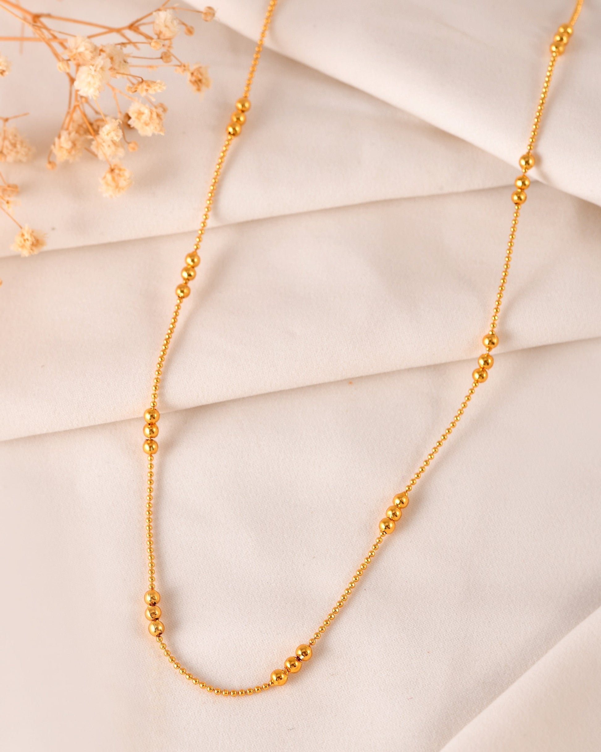 VOJ Women Gold Polished Stainless Steel Minimal Ball Chain 