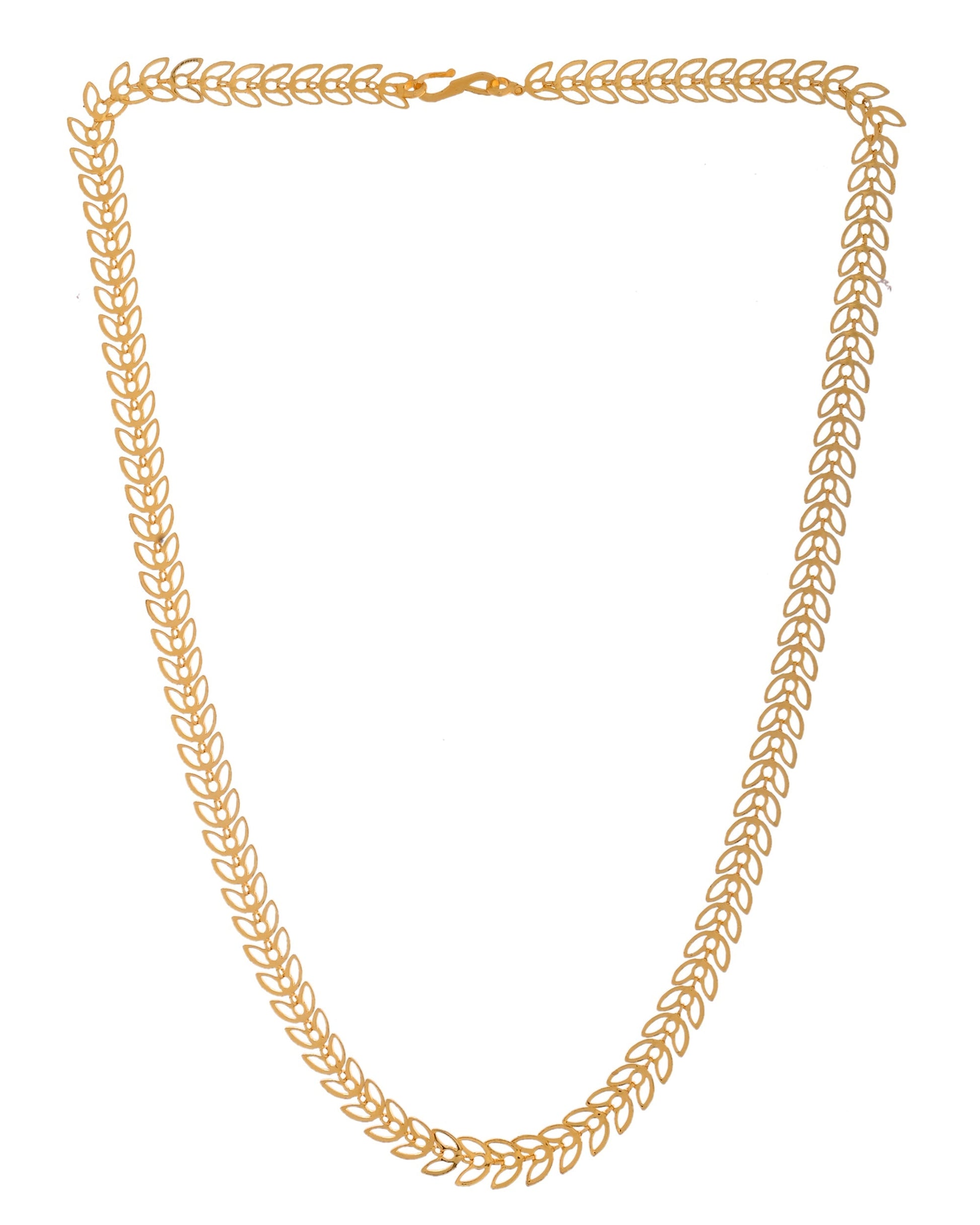 VOJ Women Gold Polished Stainless Steel Minimal Leaf Chain 