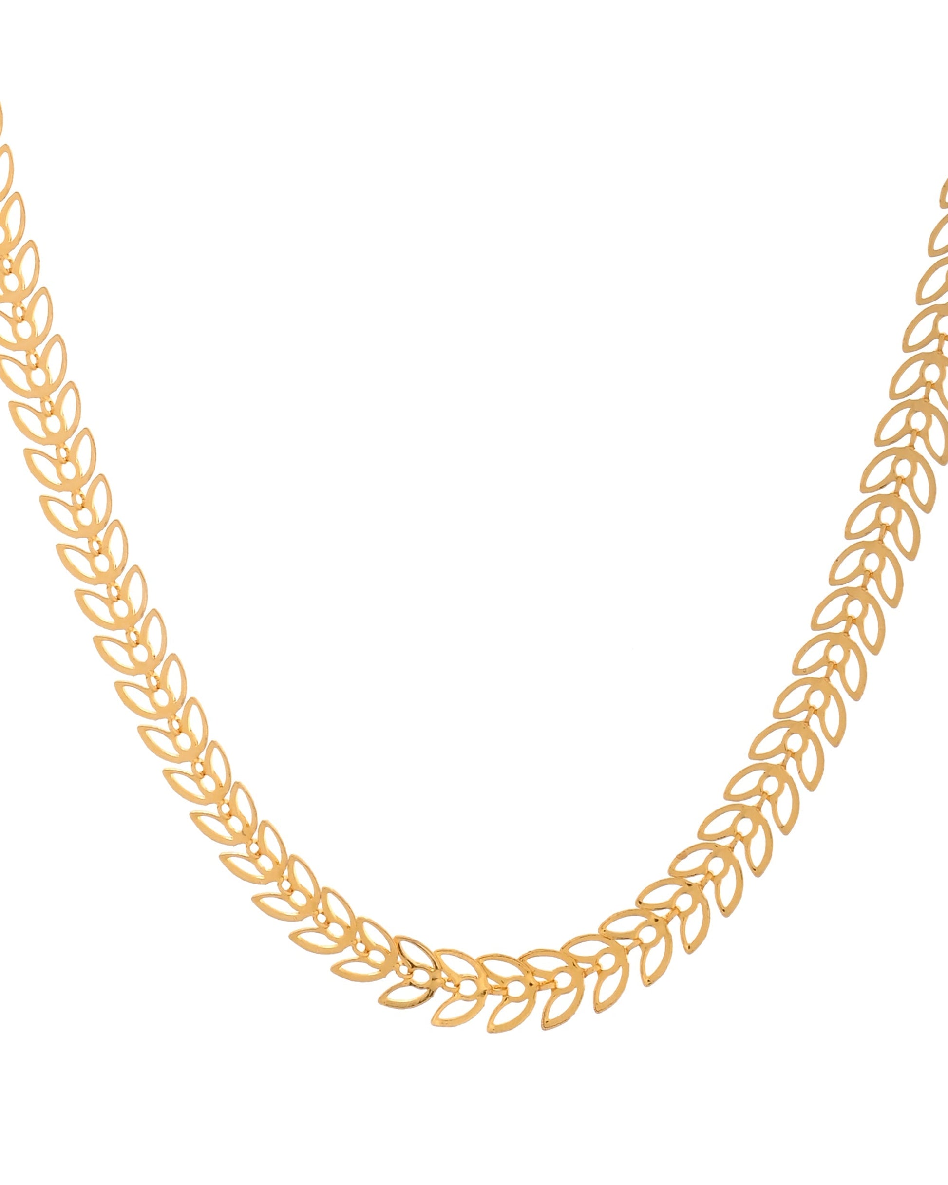 VOJ Women Gold Polished Stainless Steel Minimal Leaf Chain 