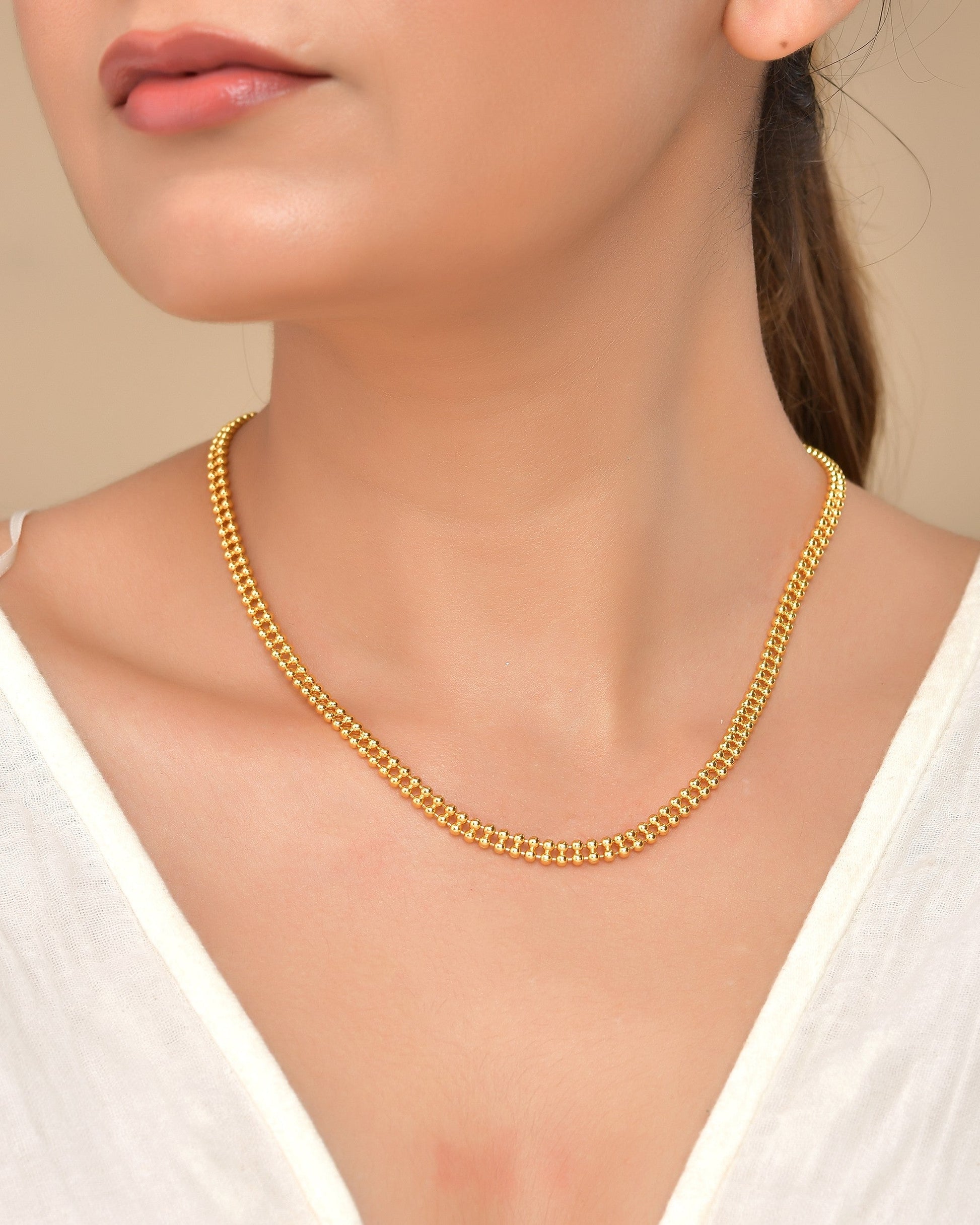 VOJ Gold Polished Ball Shaped Minimal Chain For Women 