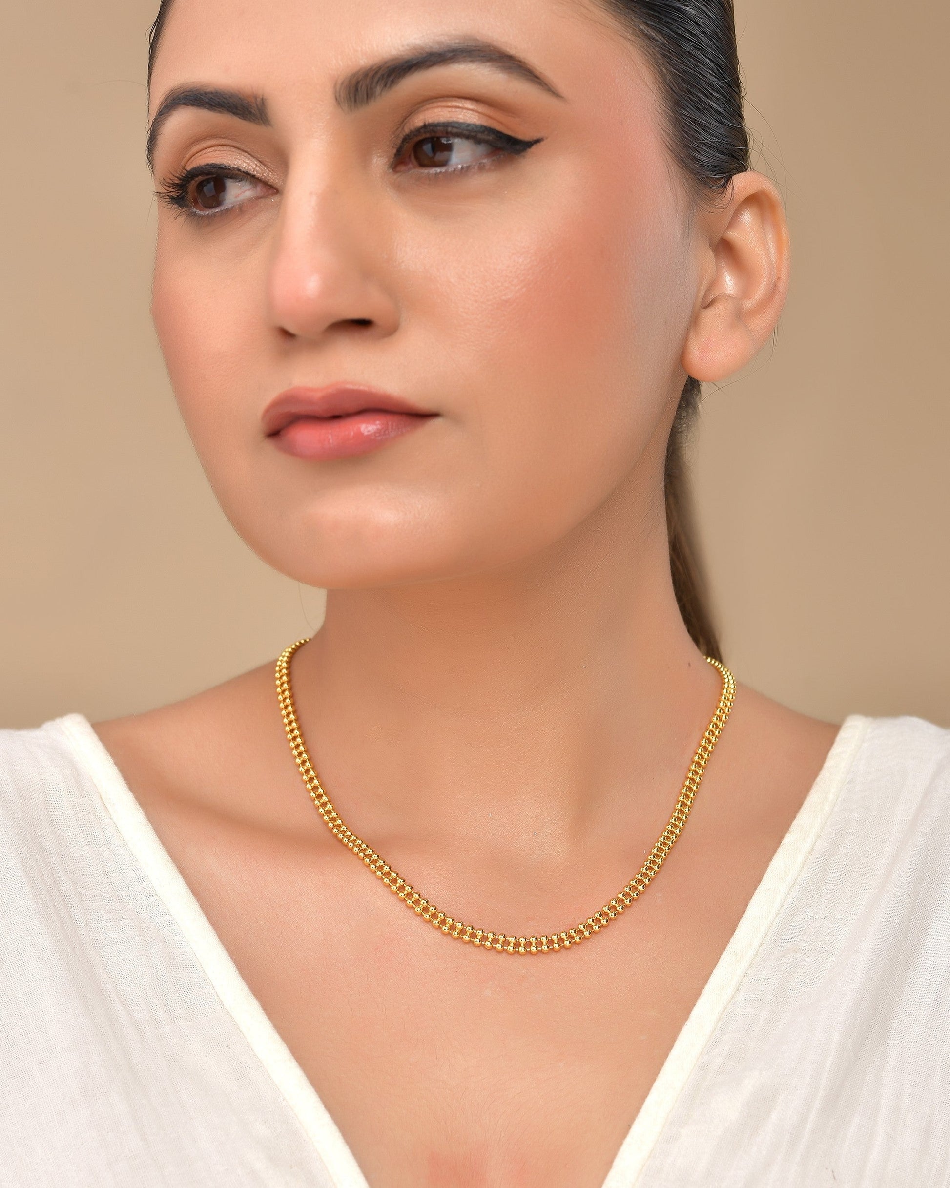 VOJ Gold Polished Ball Shaped Minimal Chain For Women 