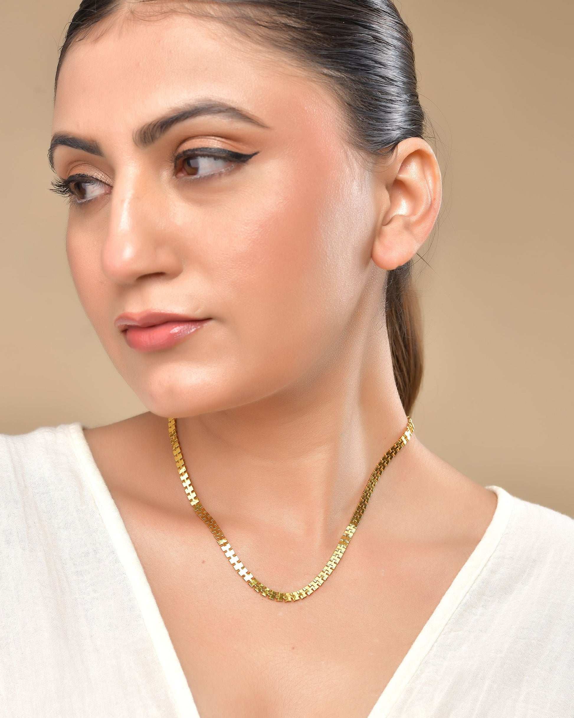 VOJ Women Gold Polished Classic Linked Chain 