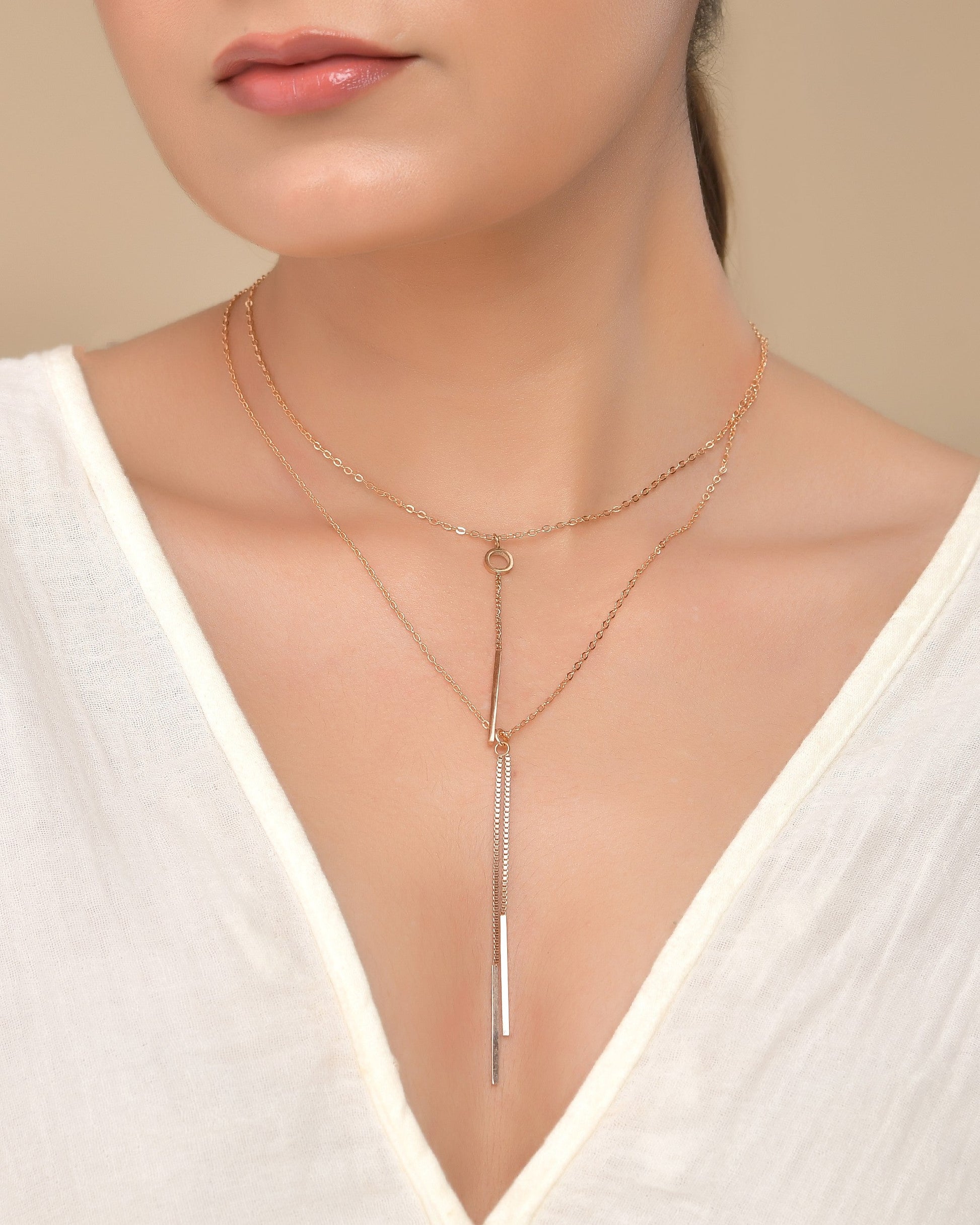 VOJ Gold Polished Multi Layer Designer Chain 