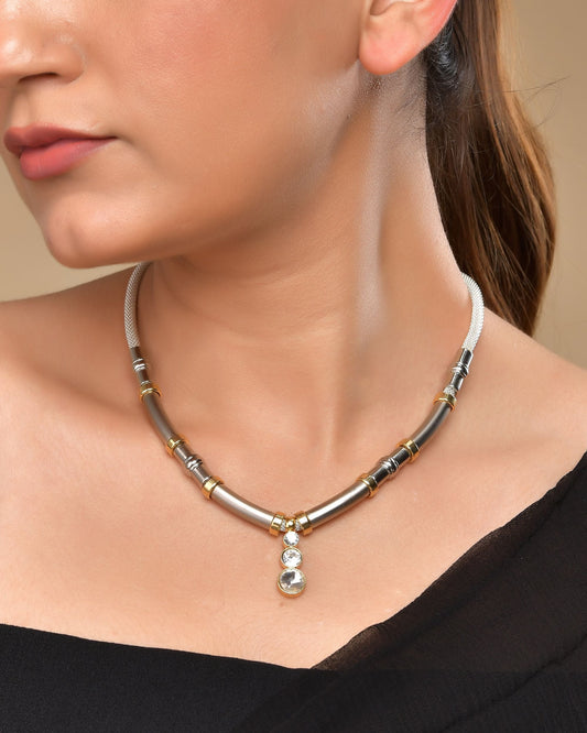 VOJ Silver Plated Elegant Stainless Steel Designer Necklace 