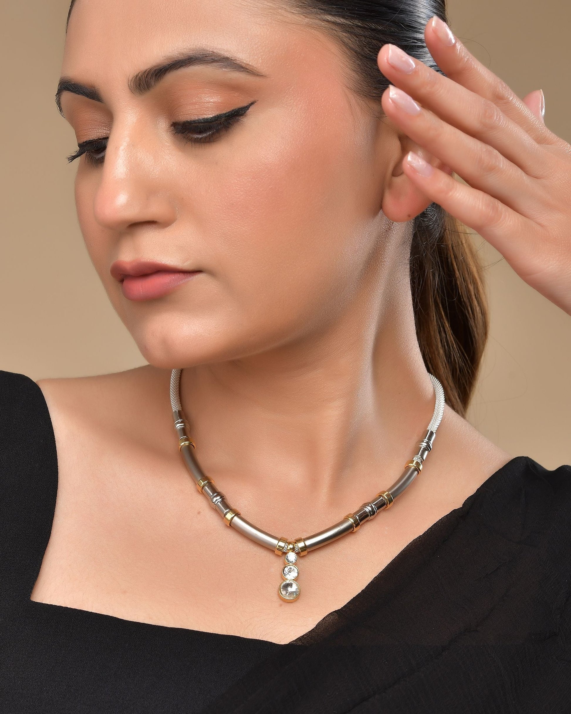 VOJ Silver Plated Elegant Stainless Steel Designer Necklace 