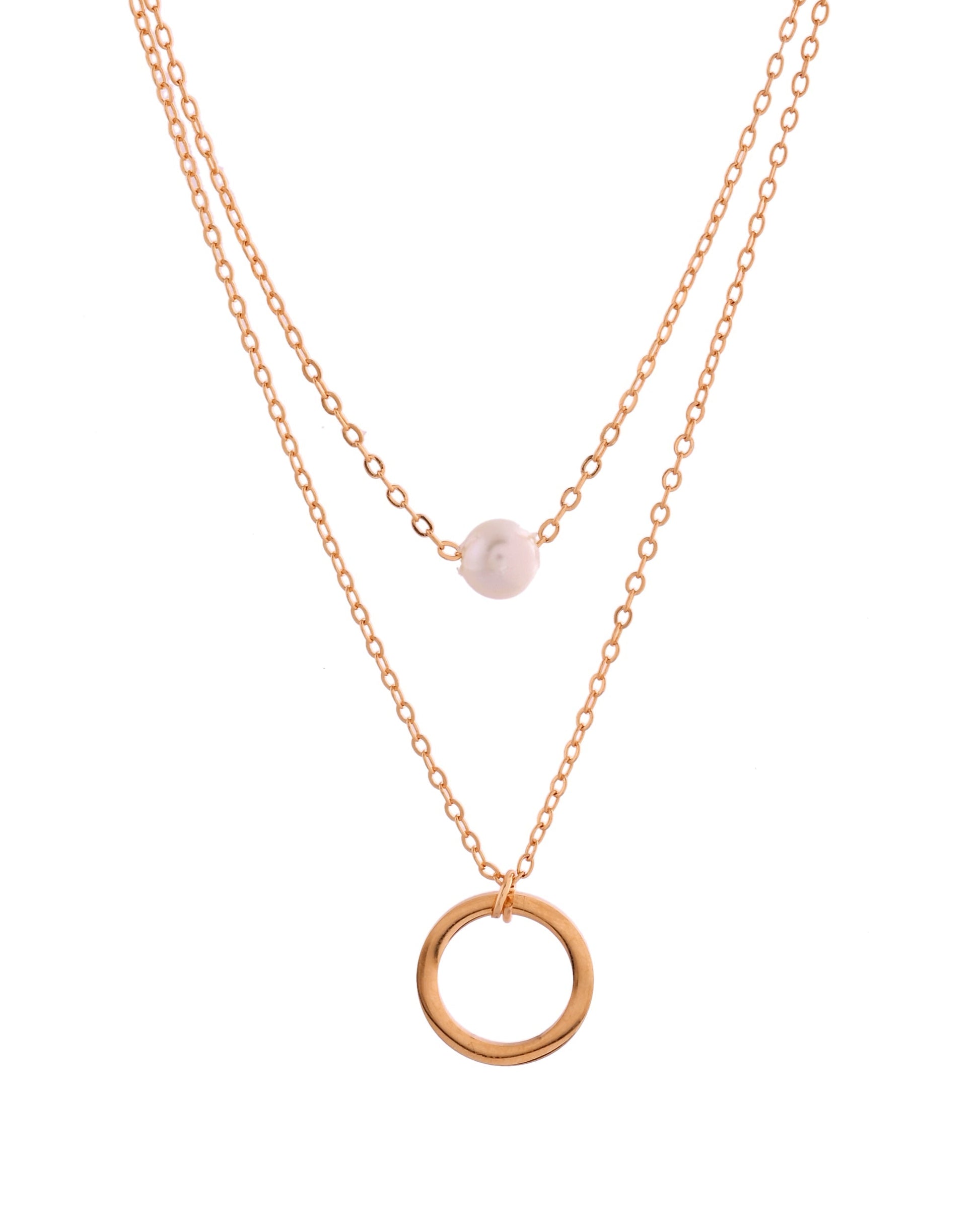VOJ Gold Polished Multi Layer Pearl Studded Designer Chain 