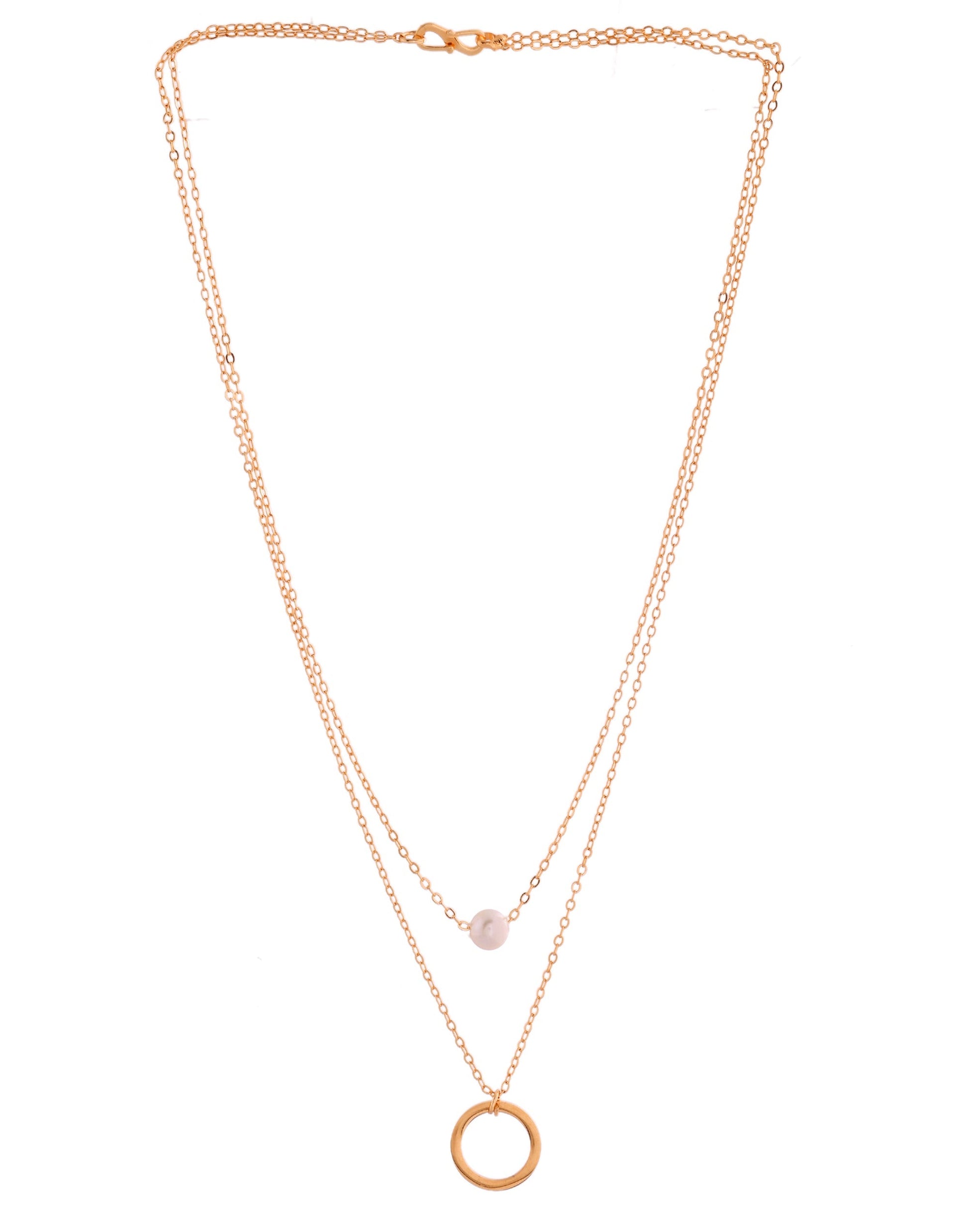 VOJ Gold Polished Multi Layer Pearl Studded Designer Chain 