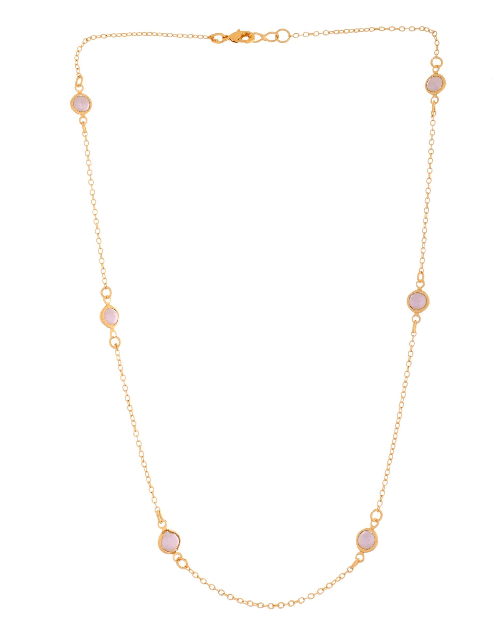 VOJ Gold Polished Women Pearl Studded Stainless Steel Chain 