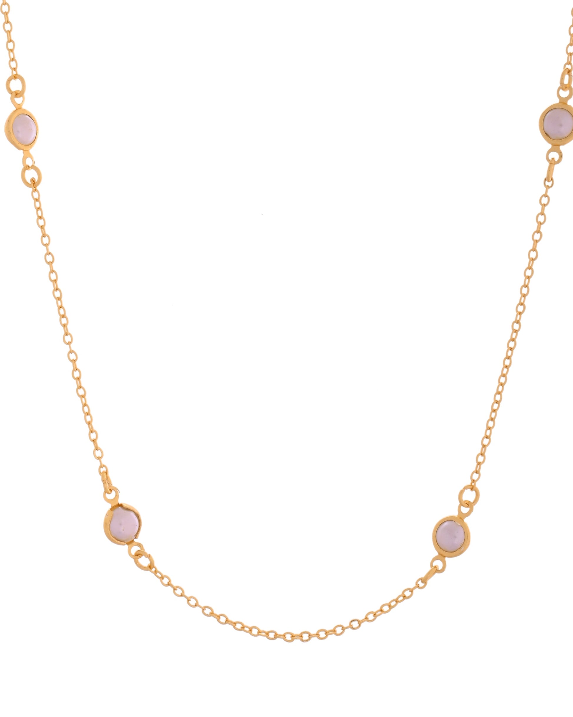 VOJ Gold Polished Women Pearl Studded Stainless Steel Chain 