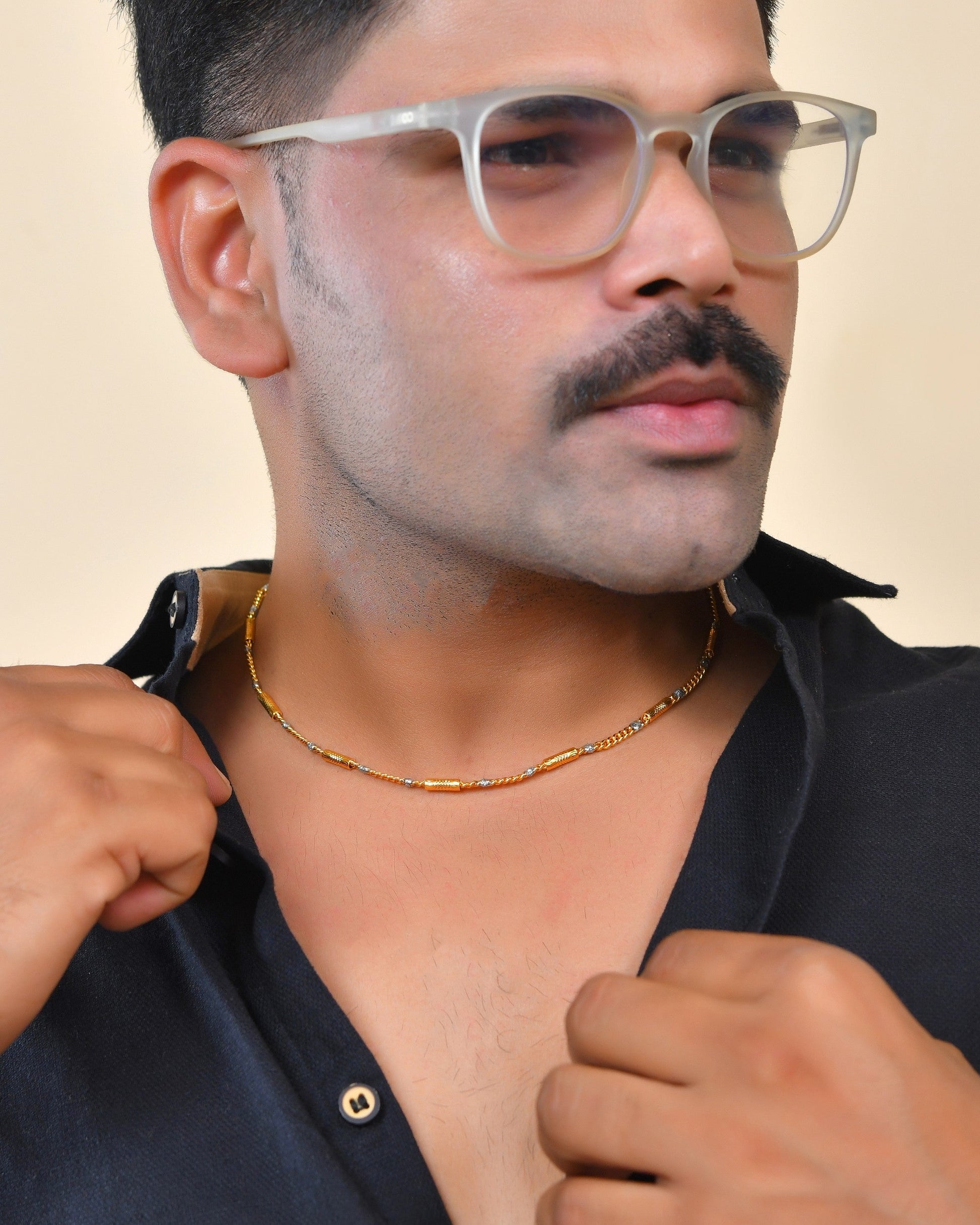 VOJ Men Dual Toned Pipe Shaped Stainless Steel Chain 