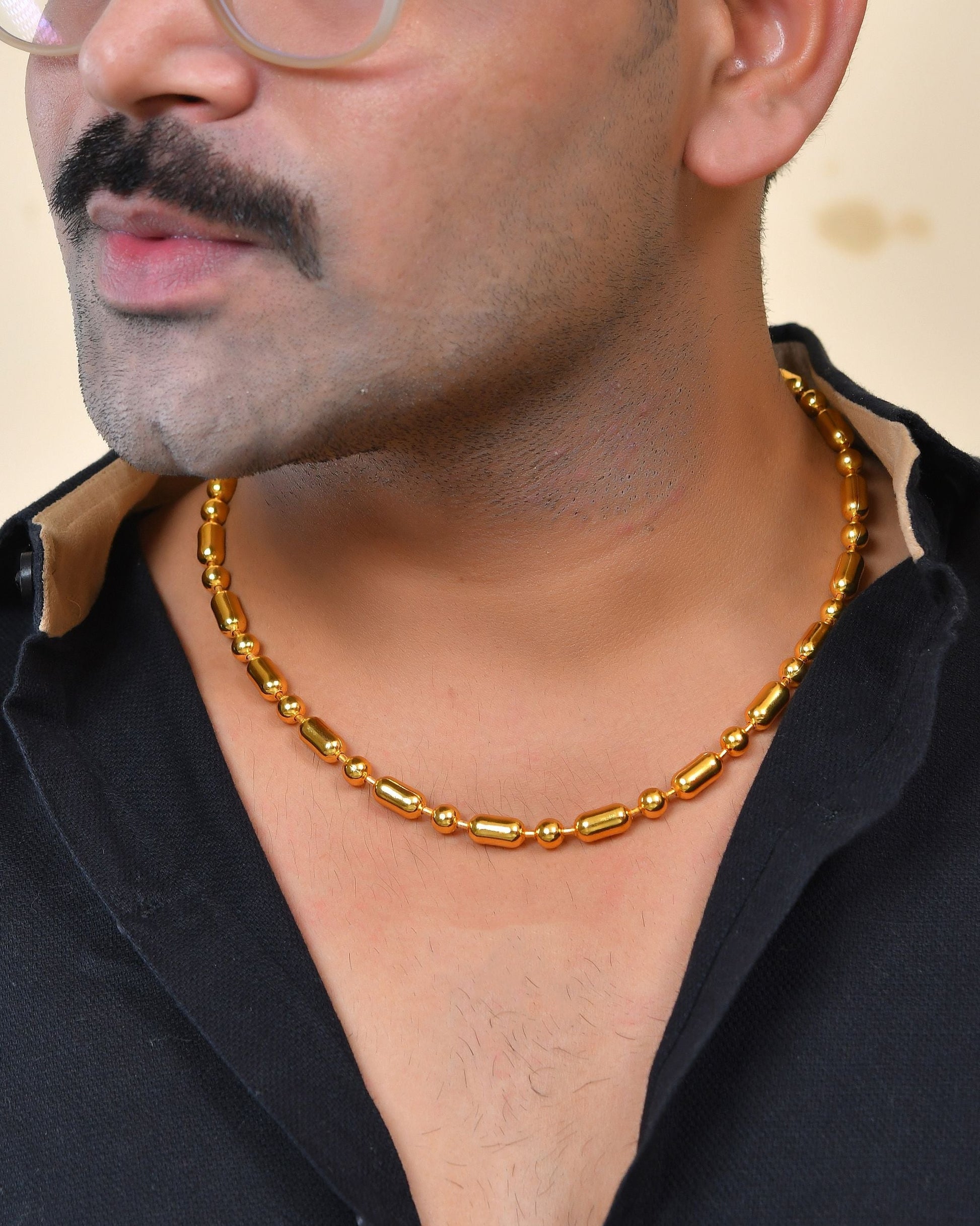 VOJ Men Gold Polished Drop Studded Elegant Chain 