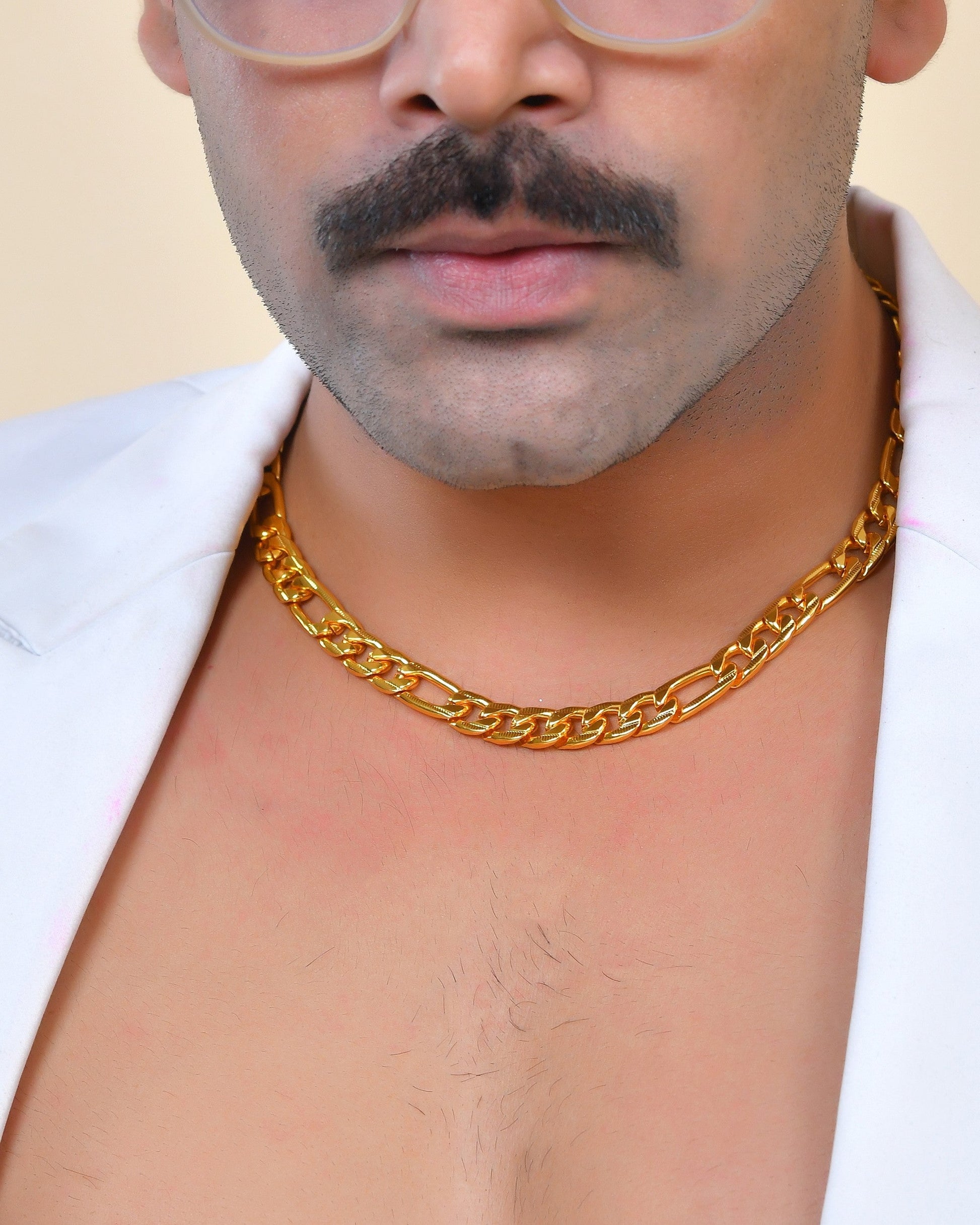 VOJ Men Gold Polished Link Classic Designer Linked Chain 