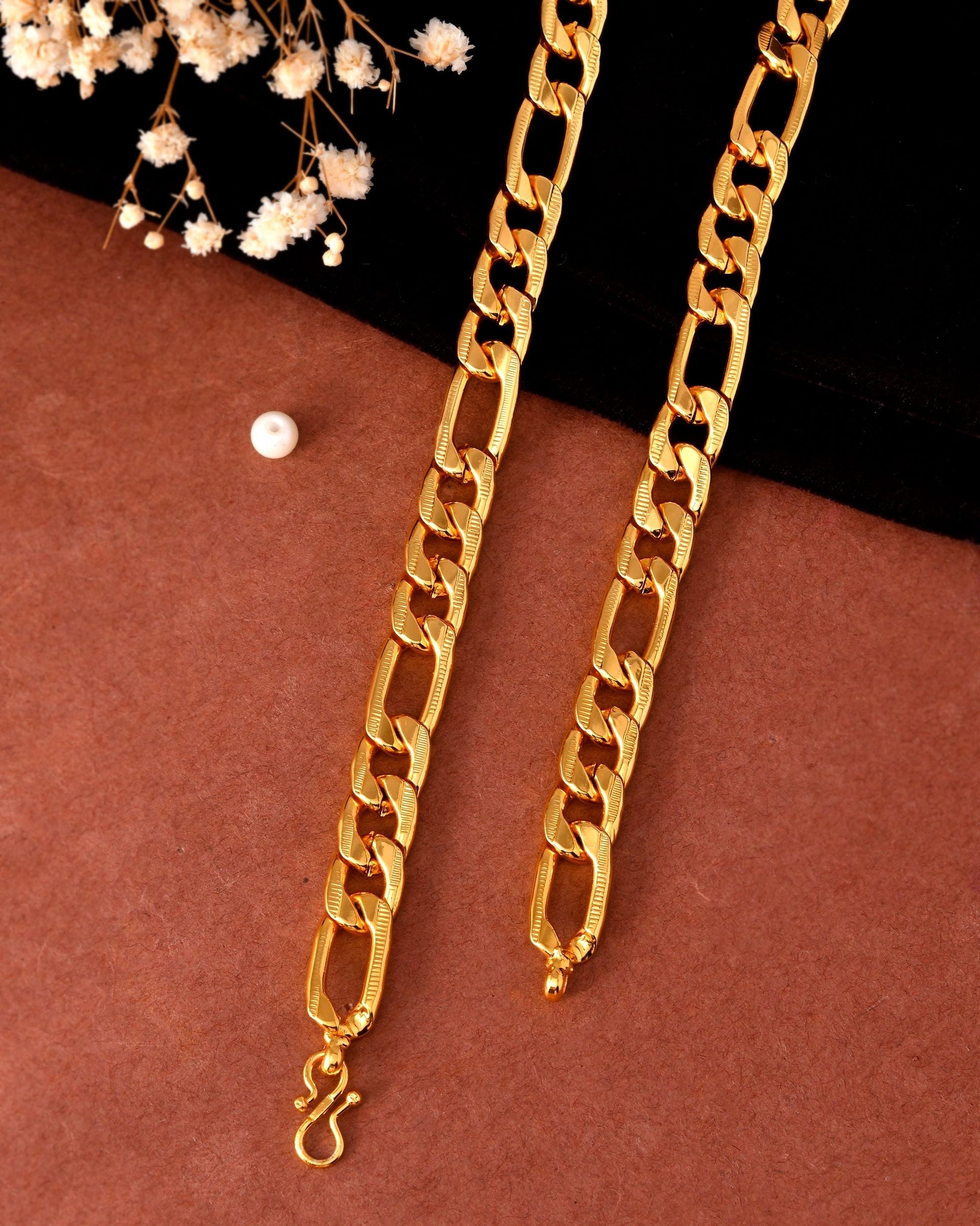 VOJ Men Gold Polished Link Classic Designer Linked Chain 