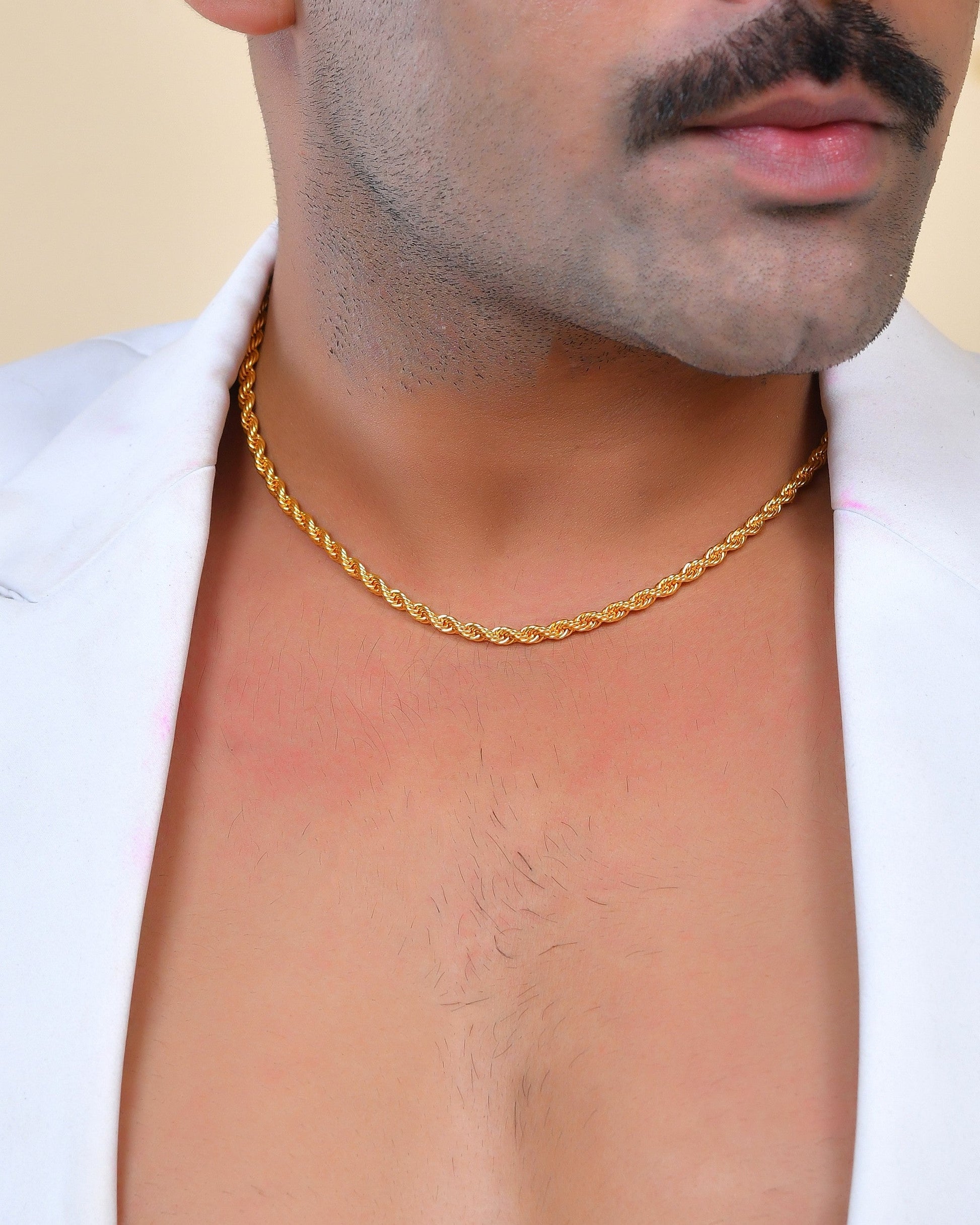 VOJ Gold Polished Twisted Stainless Steel Chain For Men 