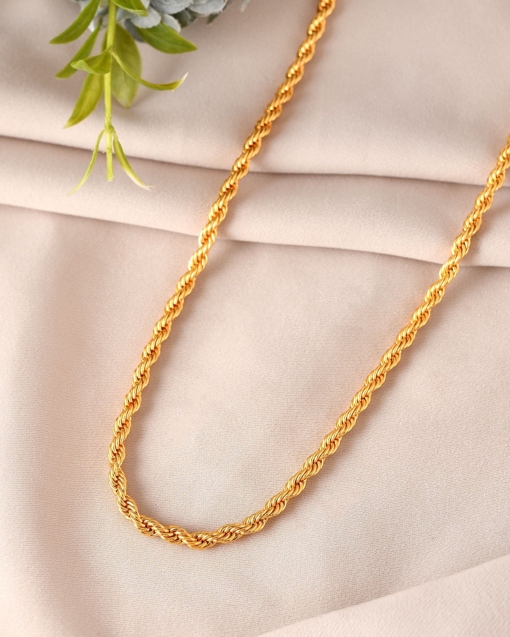 VOJ Gold Polished Twisted Stainless Steel Chain For Men 