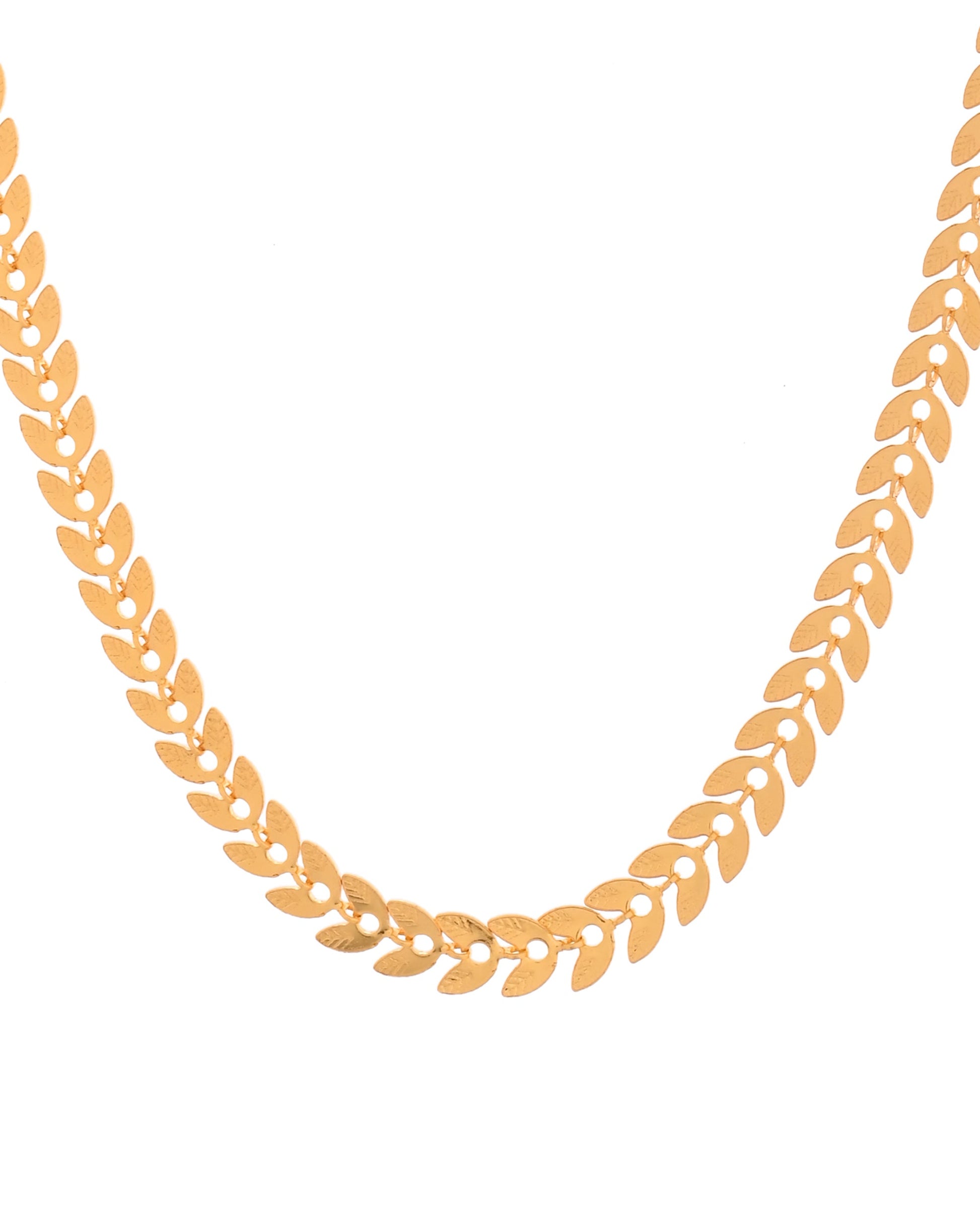 VOJ Gold Polished Filled Leaf Shaped Chain For Women 