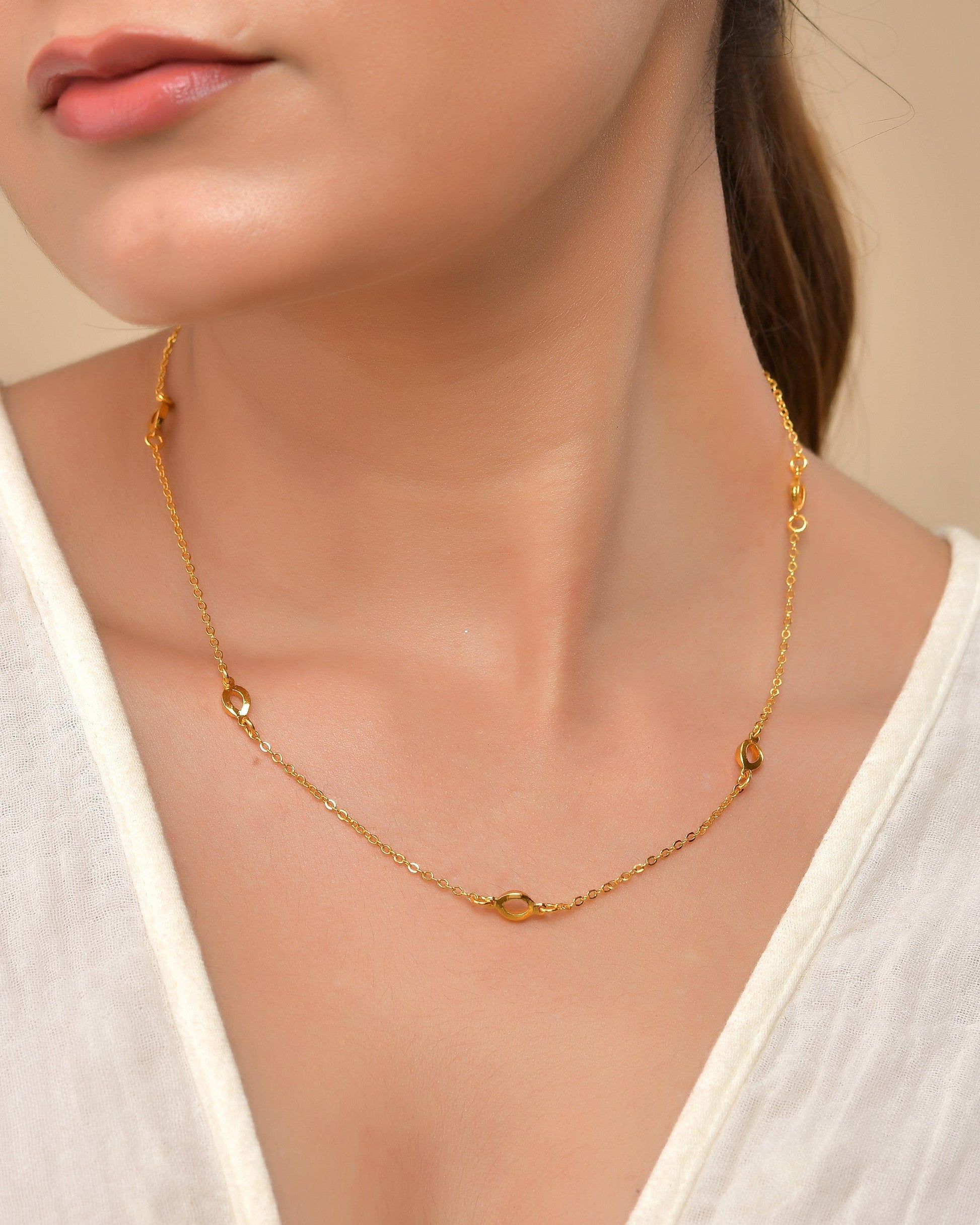 VOJ Gold Polished Minimal Designer Chain For Women 