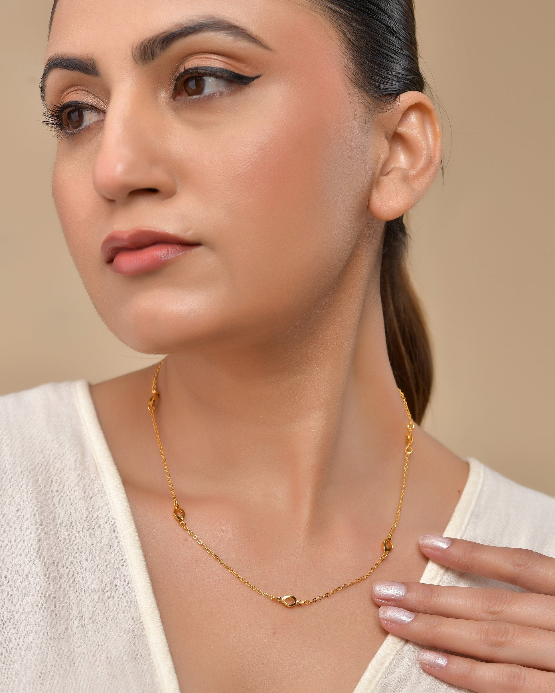 VOJ Gold Polished Minimal Designer Chain For Women 