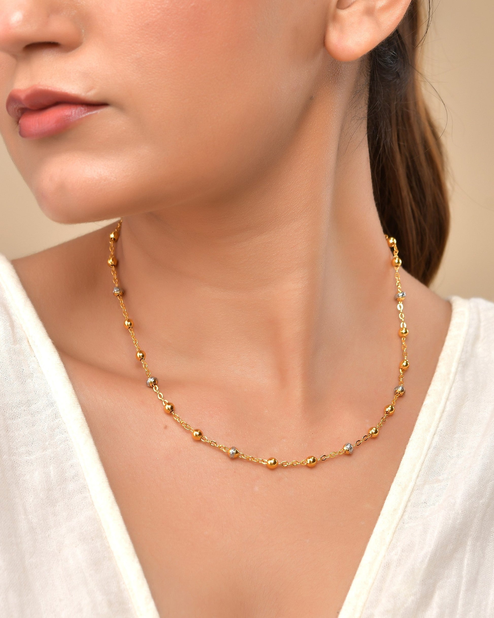 VOJ Stainless Steel Dual Toned Ball Chain For Women 