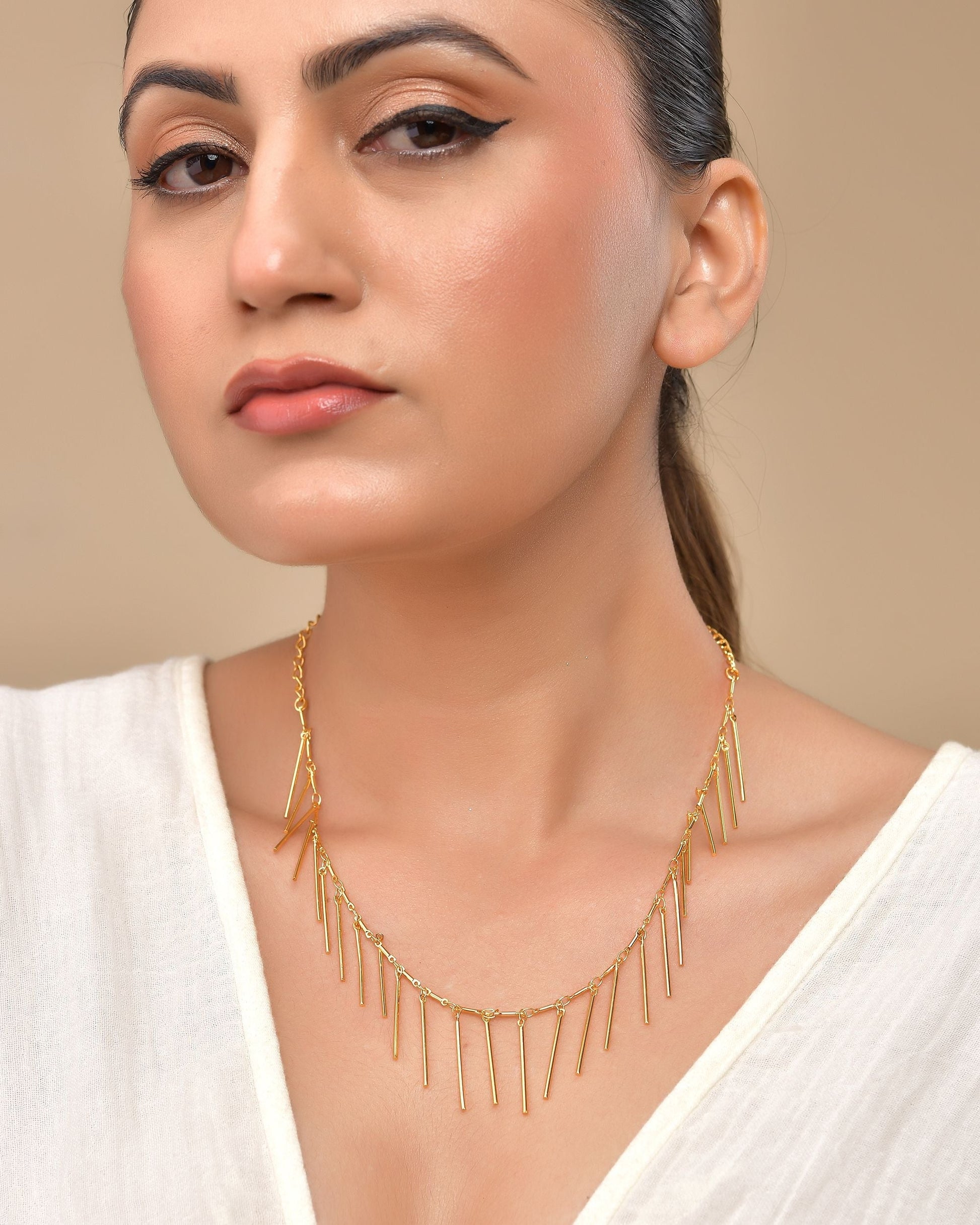 VOJ Women Gold Polished Statement Necklace 
