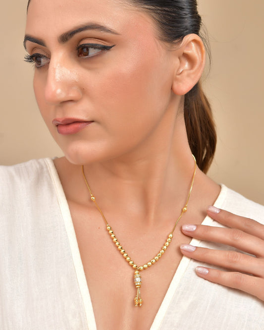 VOJ Rose Gold Polished Ad Studded Round Pendant With Chain 