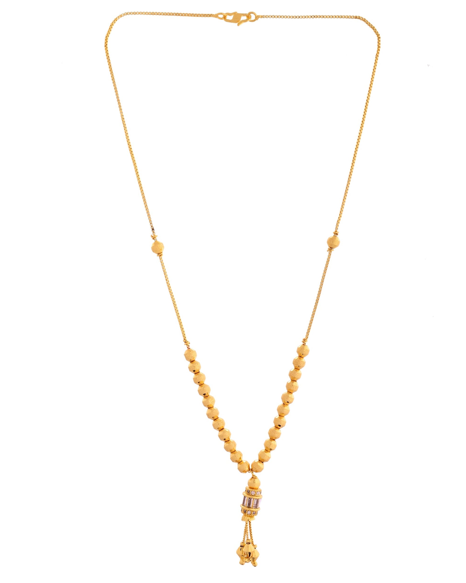 VOJ Rose Gold Polished Ad Studded Round Pendant With Chain 