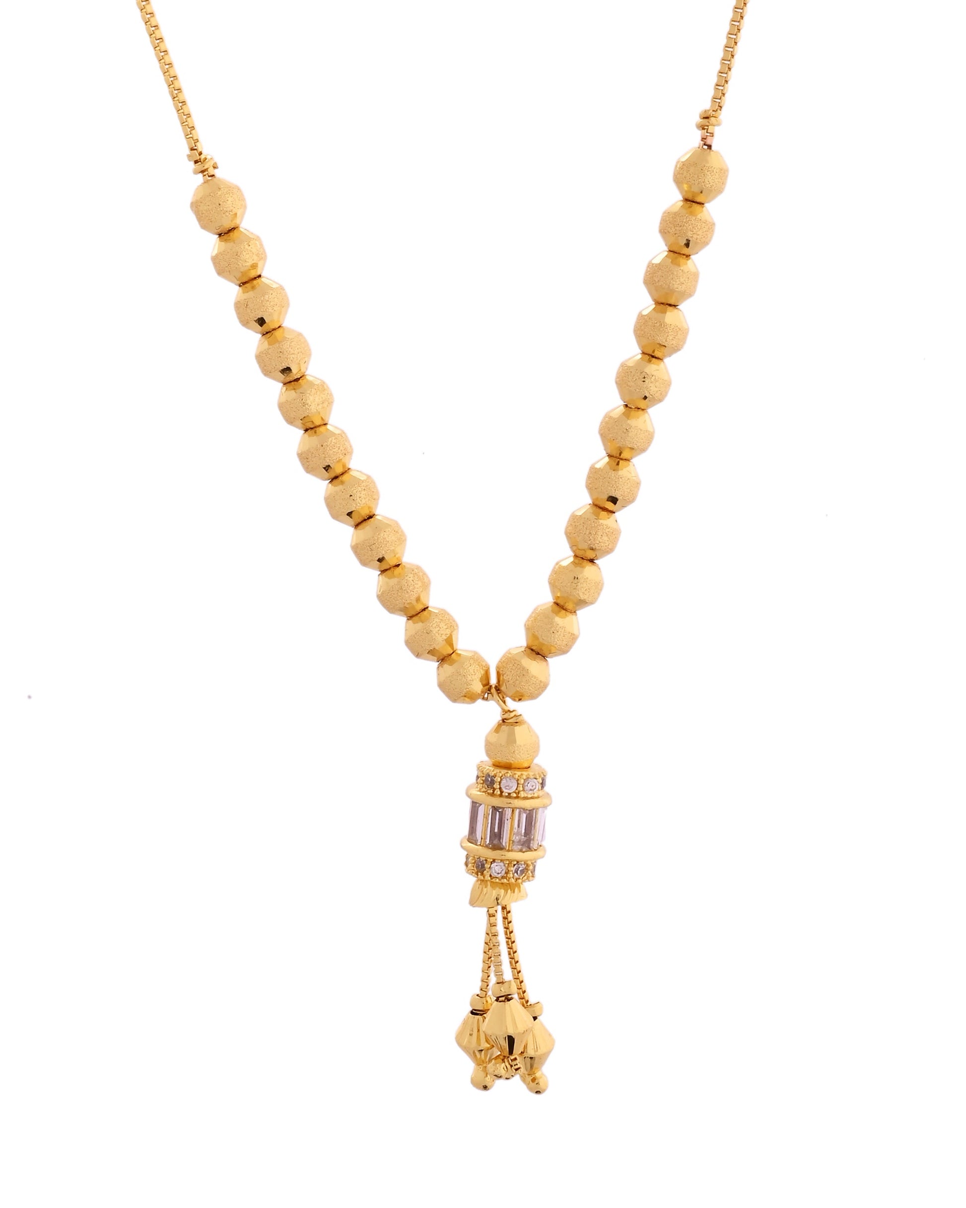VOJ Rose Gold Polished Ad Studded Round Pendant With Chain 