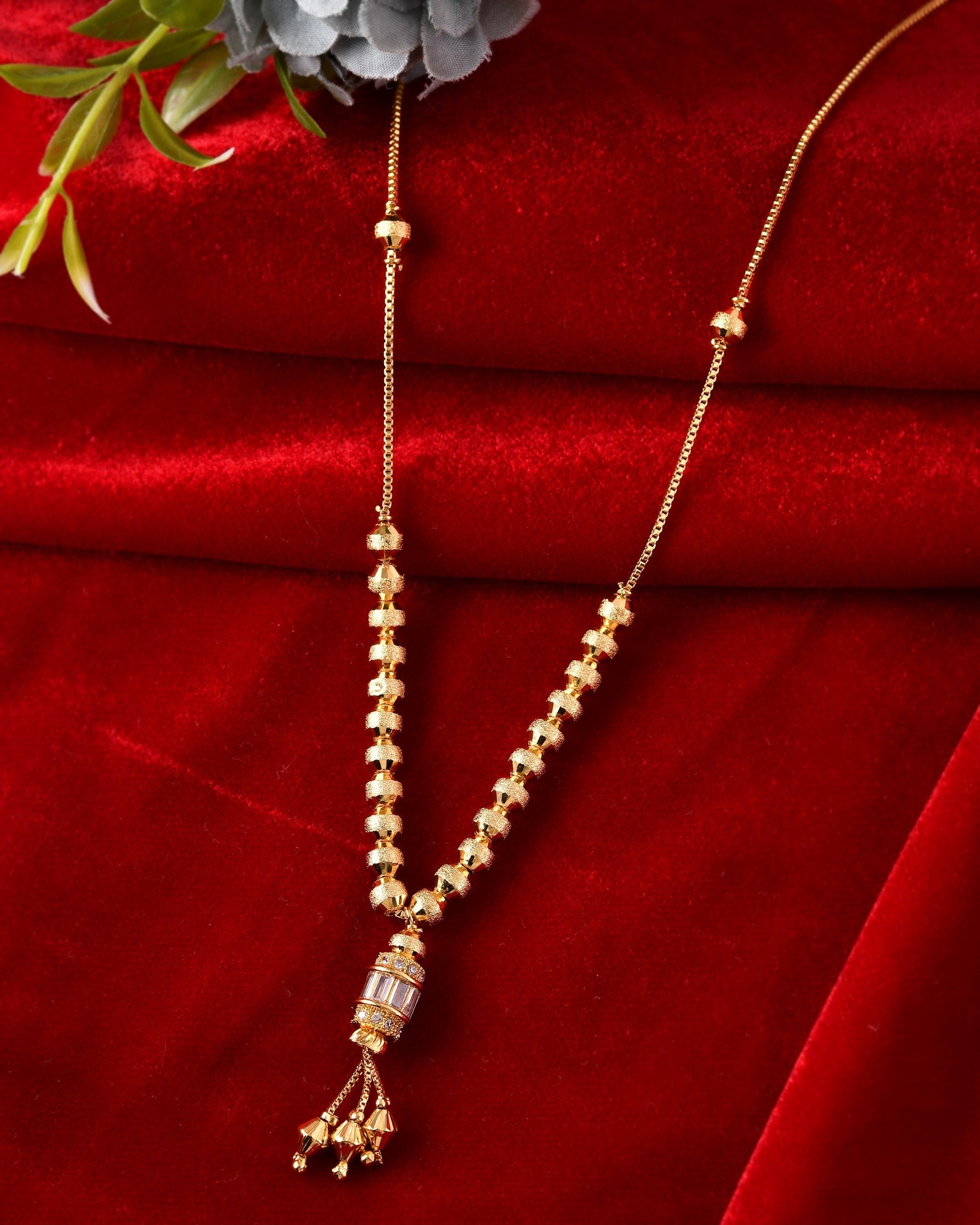VOJ Rose Gold Polished Ad Studded Round Pendant With Chain 