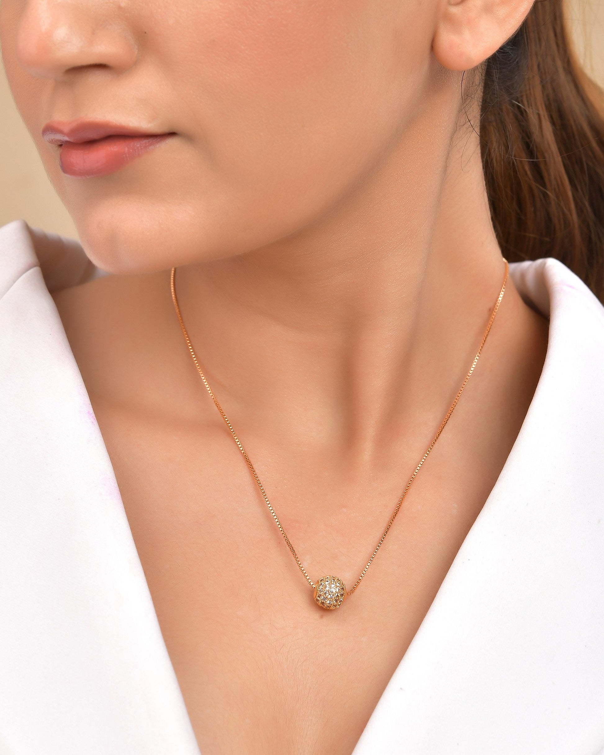 VOJ Gold Polished Women Stone Studded Designer Chain 