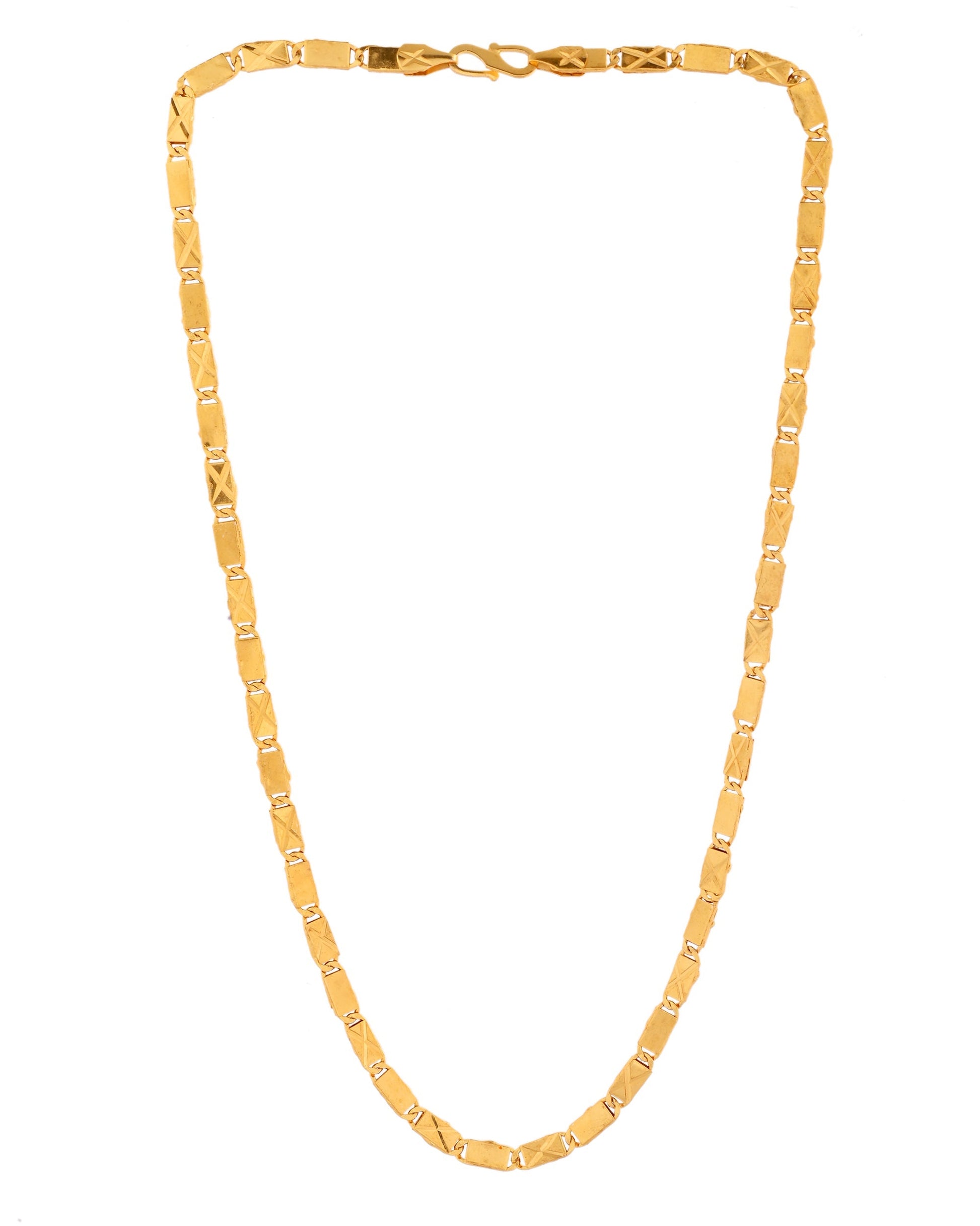 VOJ Stainless Steel Gold Polished Biscuit Shaped Classic Chain 