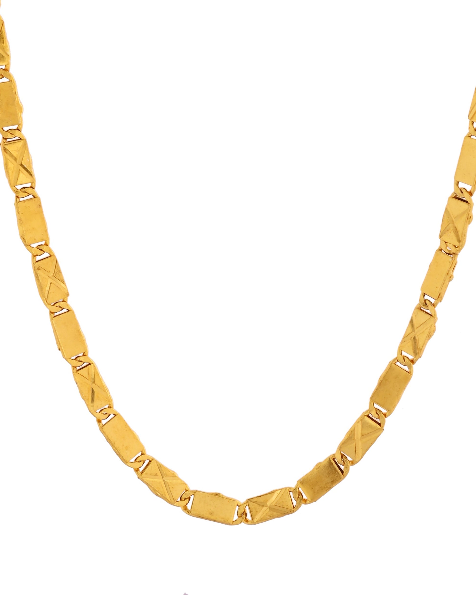 VOJ Stainless Steel Gold Polished Biscuit Shaped Classic Chain 