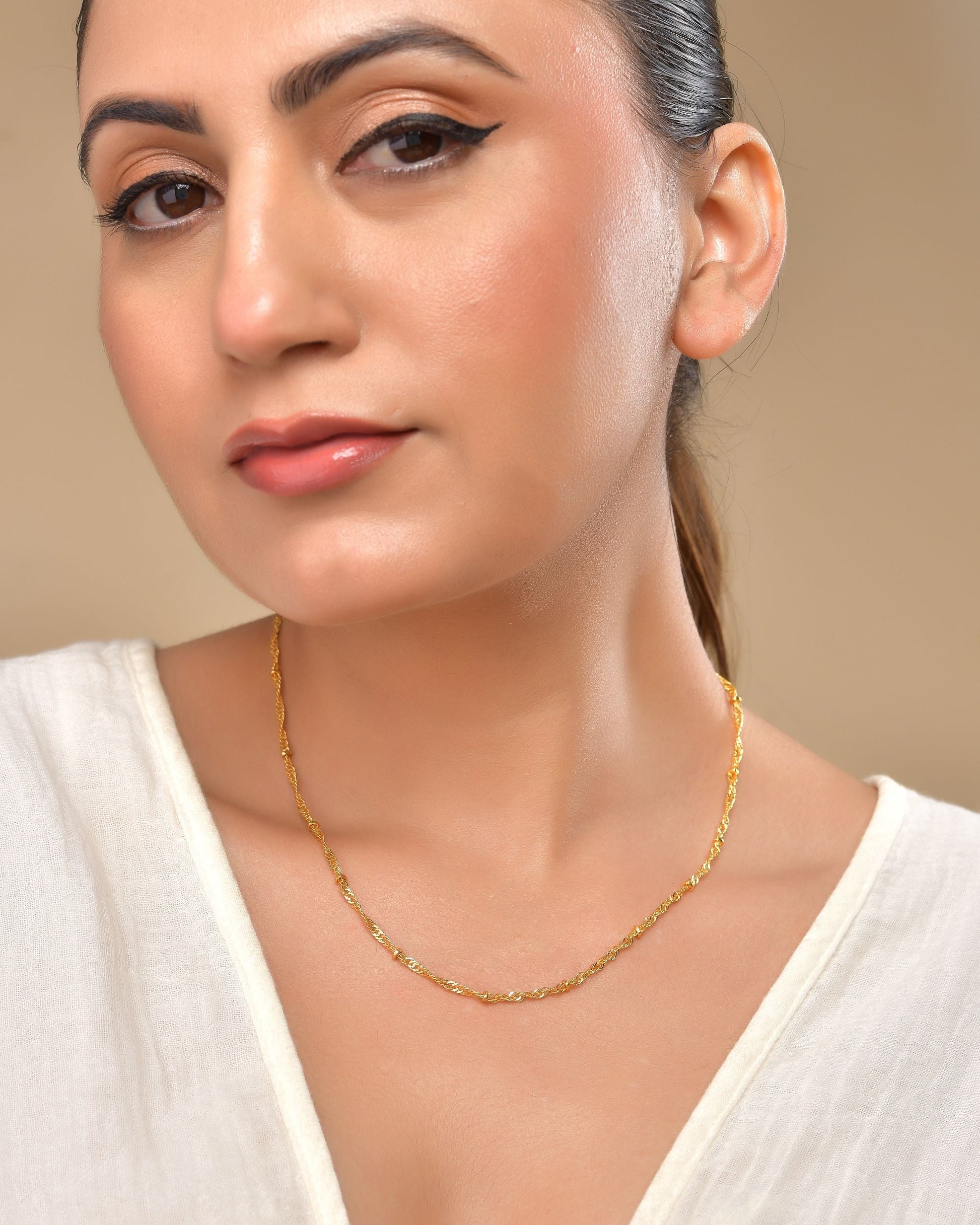 VOJ Women Stainless Steel Twisted Gold Polished Chain 