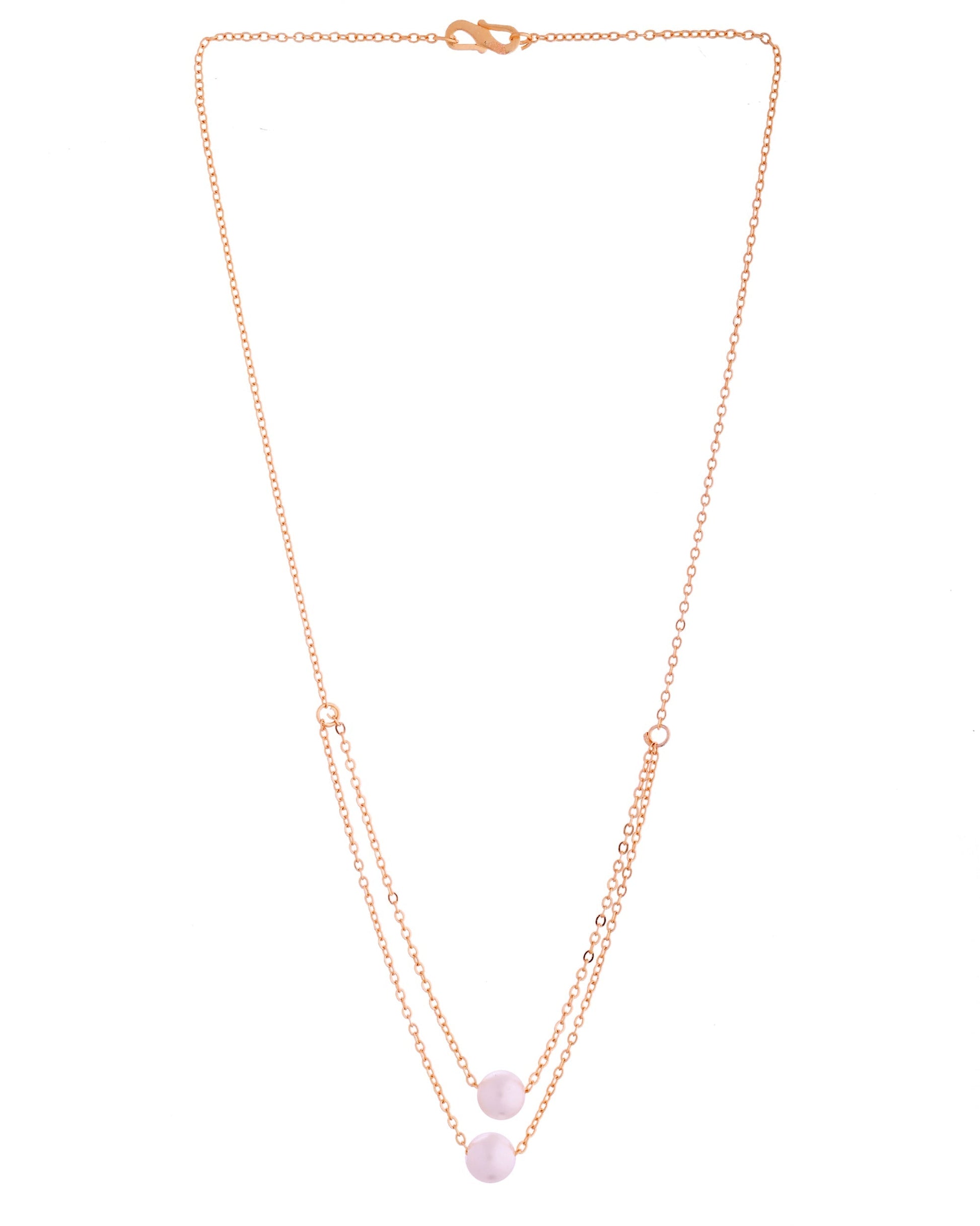 VOJ Gold Polished Pearl Studded Multi Layer Chain 