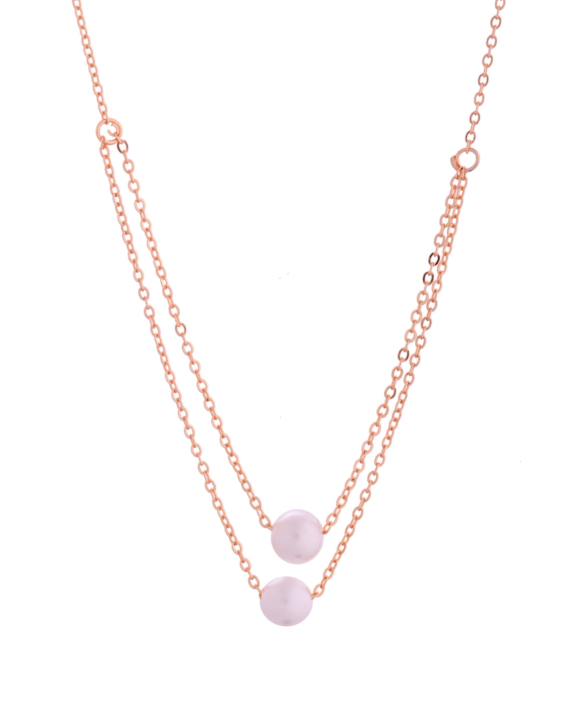 VOJ Gold Polished Pearl Studded Multi Layer Chain 