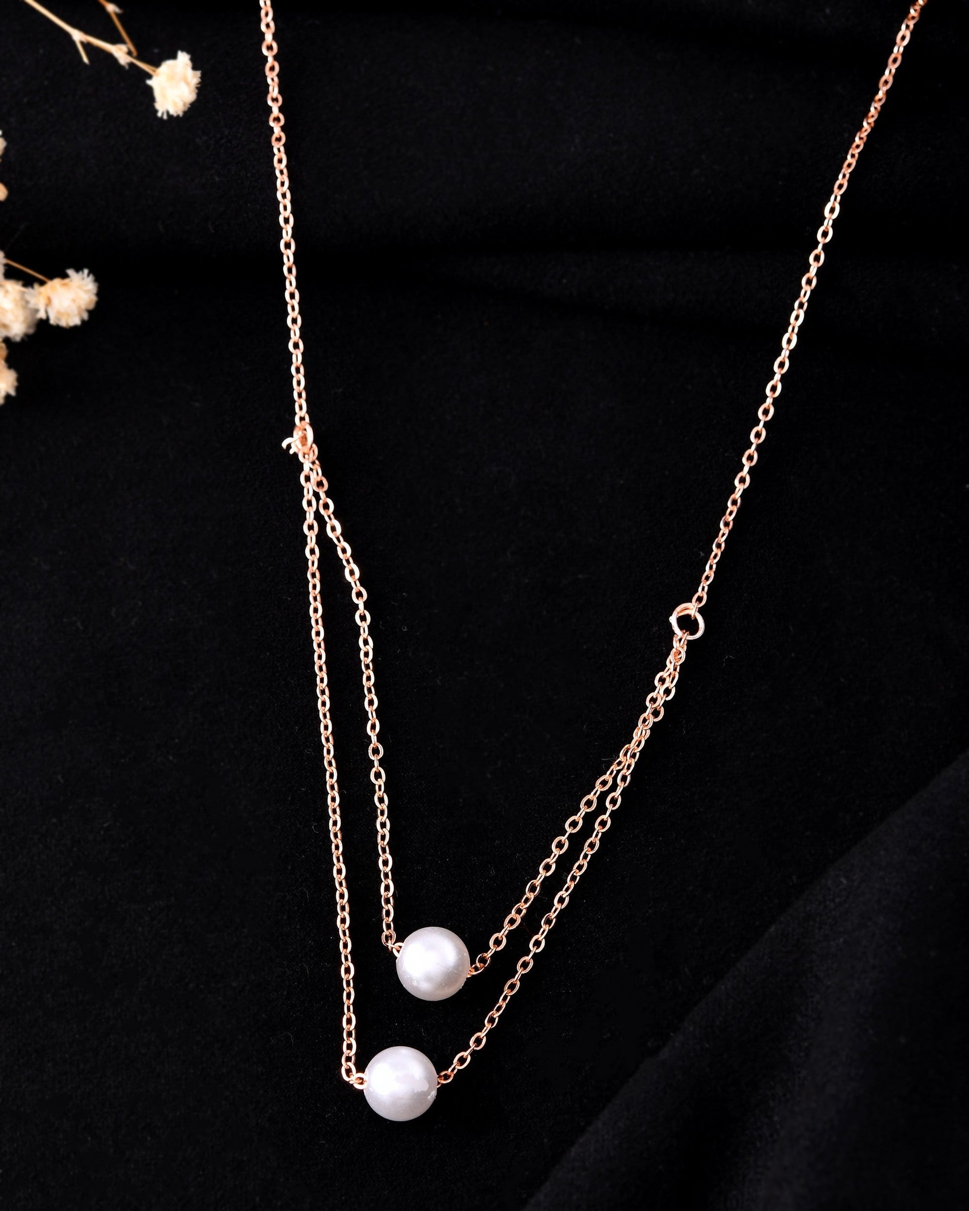 VOJ Gold Polished Pearl Studded Multi Layer Chain 