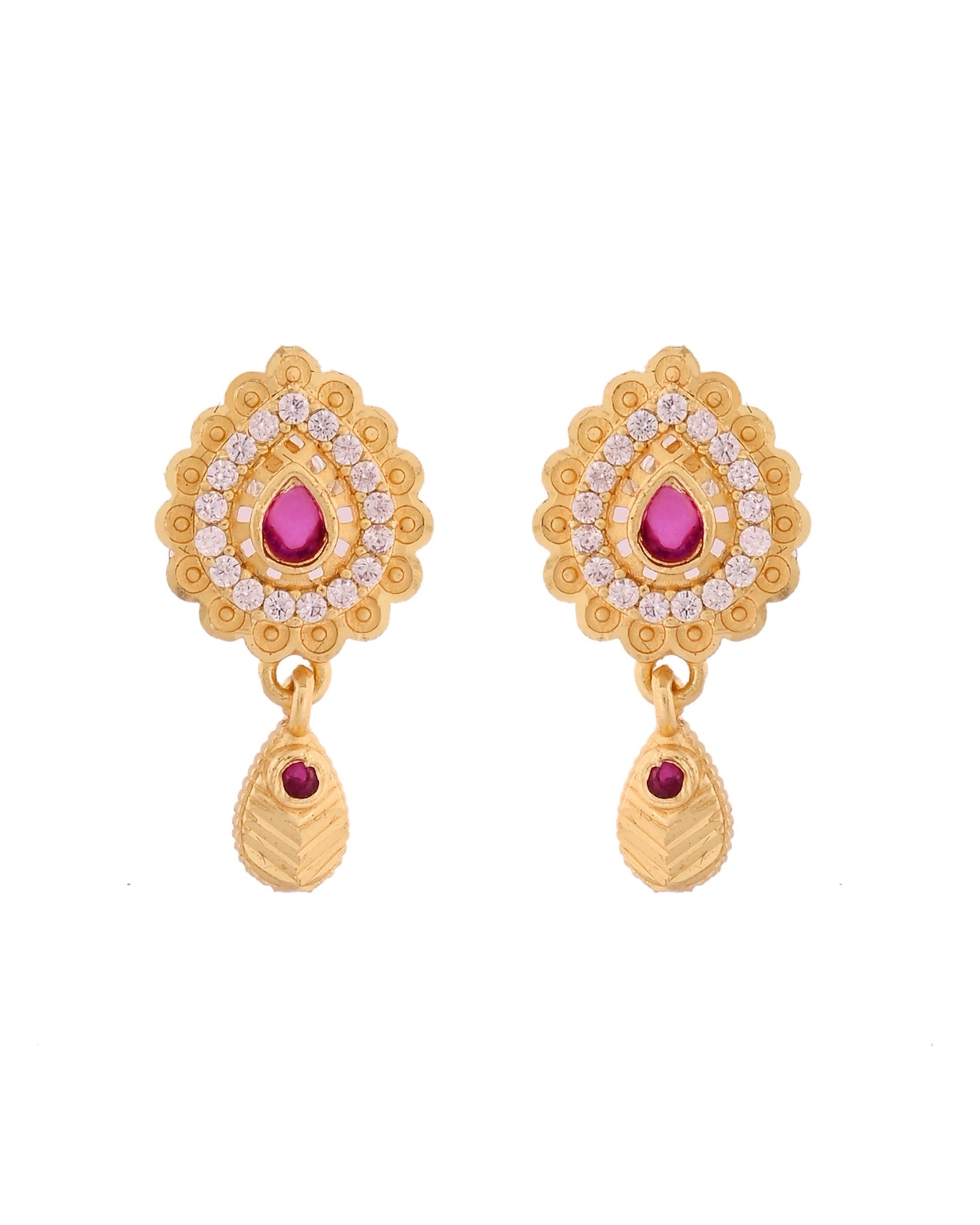 VOJ Gold Polished Teardrop Shaped Pendant With Chain Set 