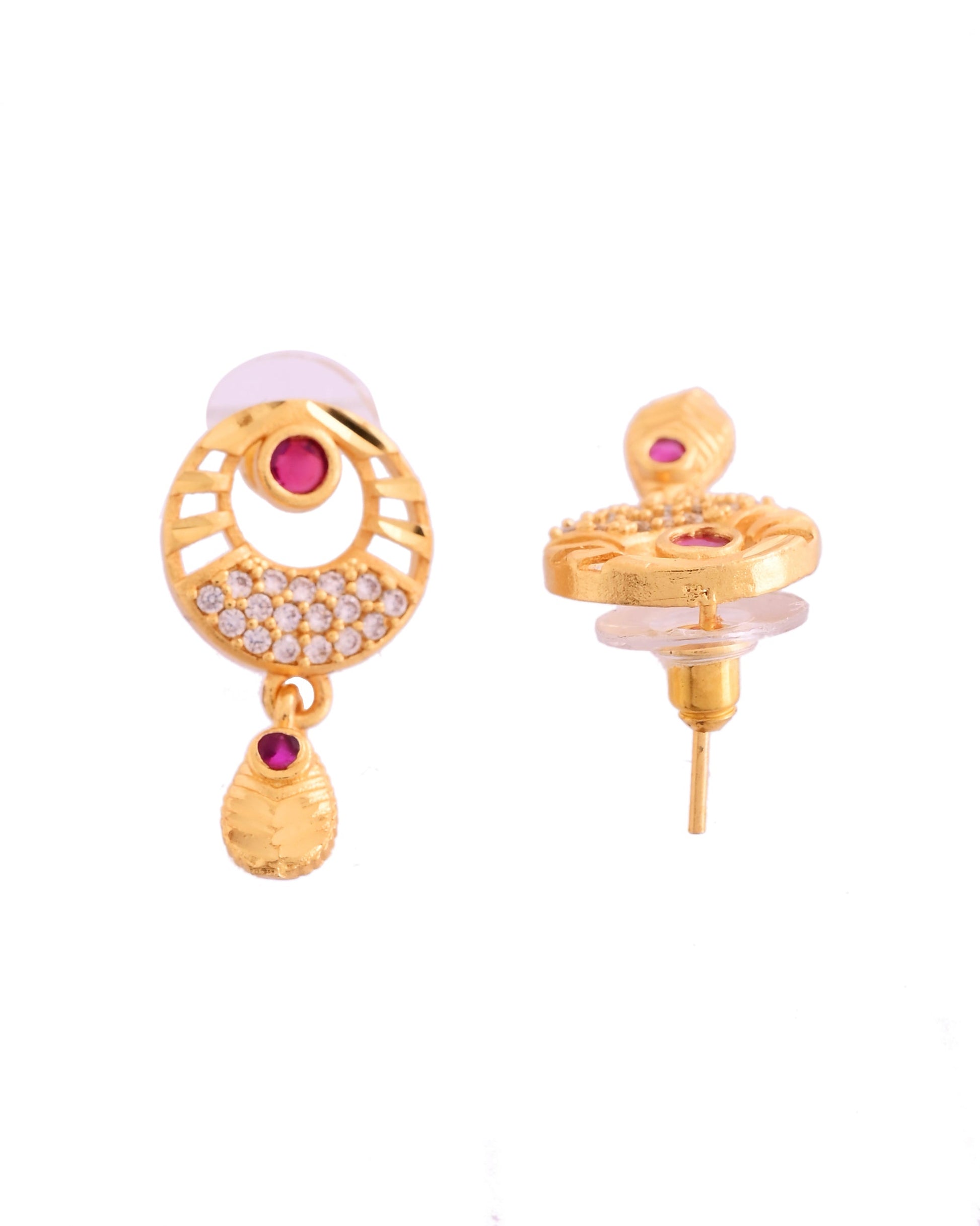 VOJ Gold Polished Circular Pendant With Chain And Earrings Set 