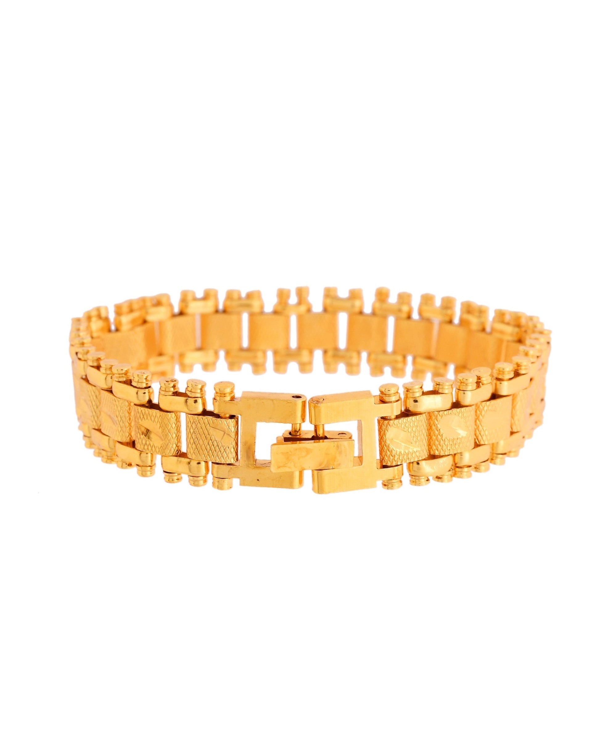 VOJ Gold Polished Handcrafted Stainless Steel Linked Bracelet For Men 