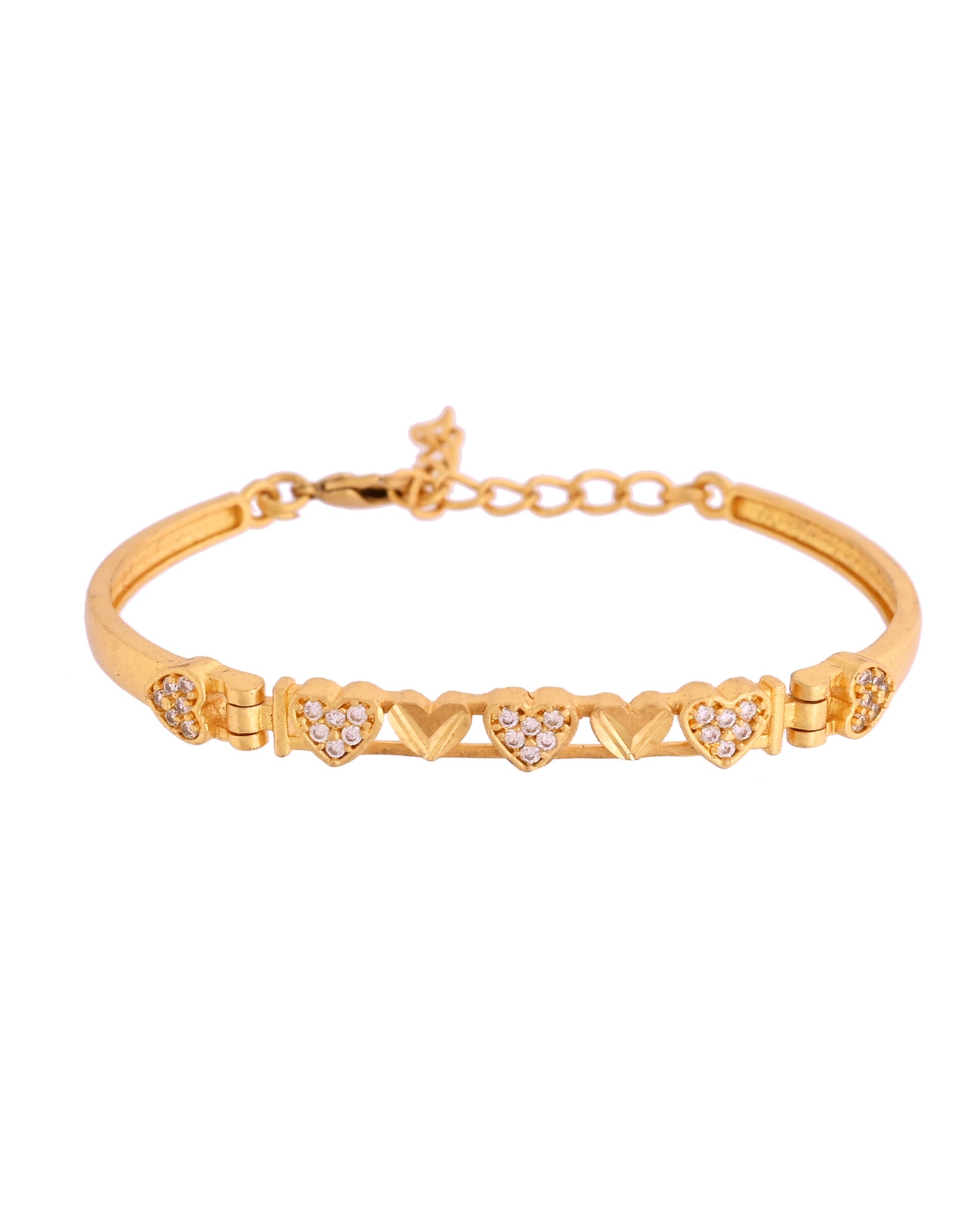 VOJ Women Gold Polished Heart Shaped Stone Studded Link Bracelet 